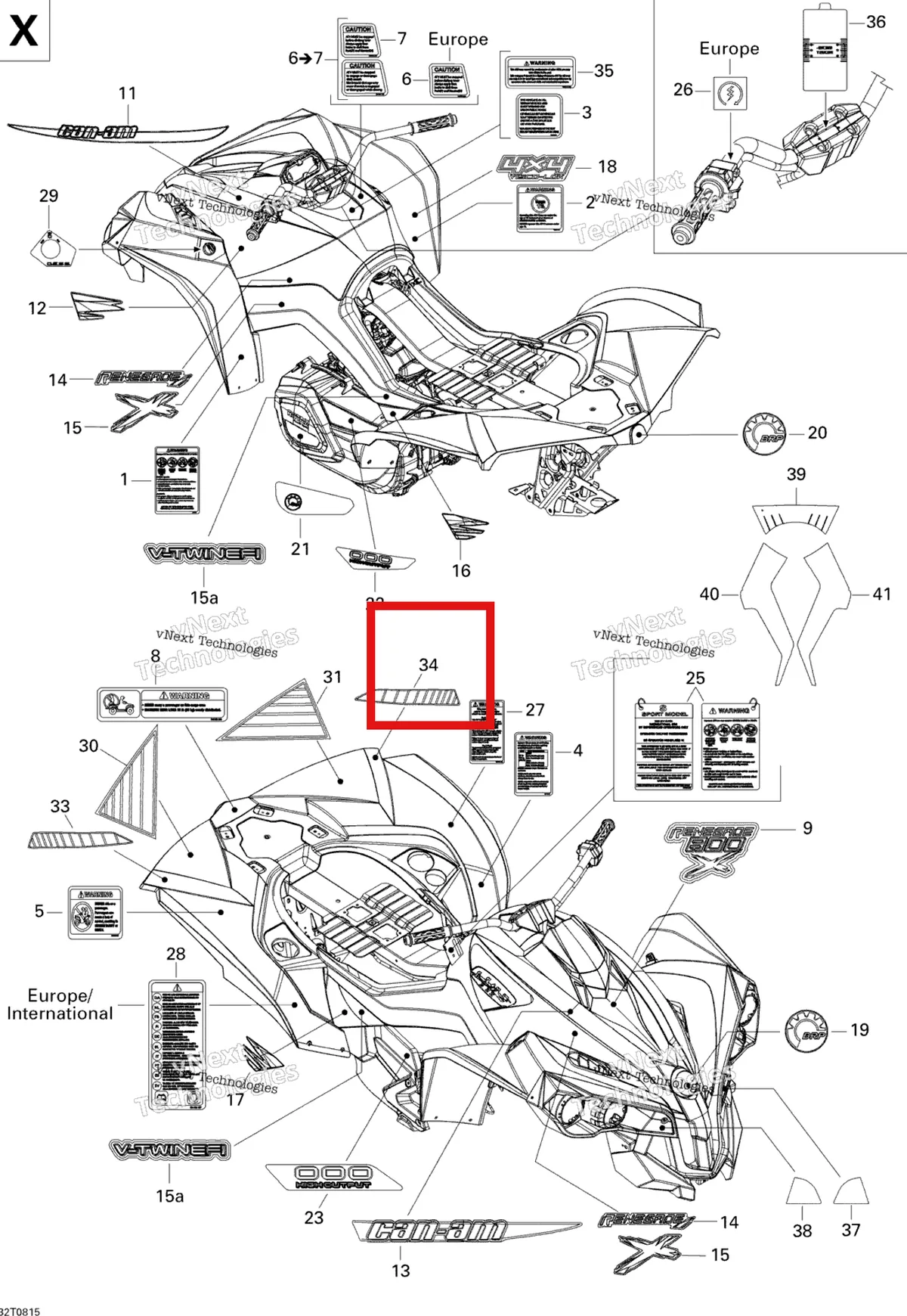 Деталь 704901378 на схеме узла 2008 Can-Am Renegade 800 X Decals