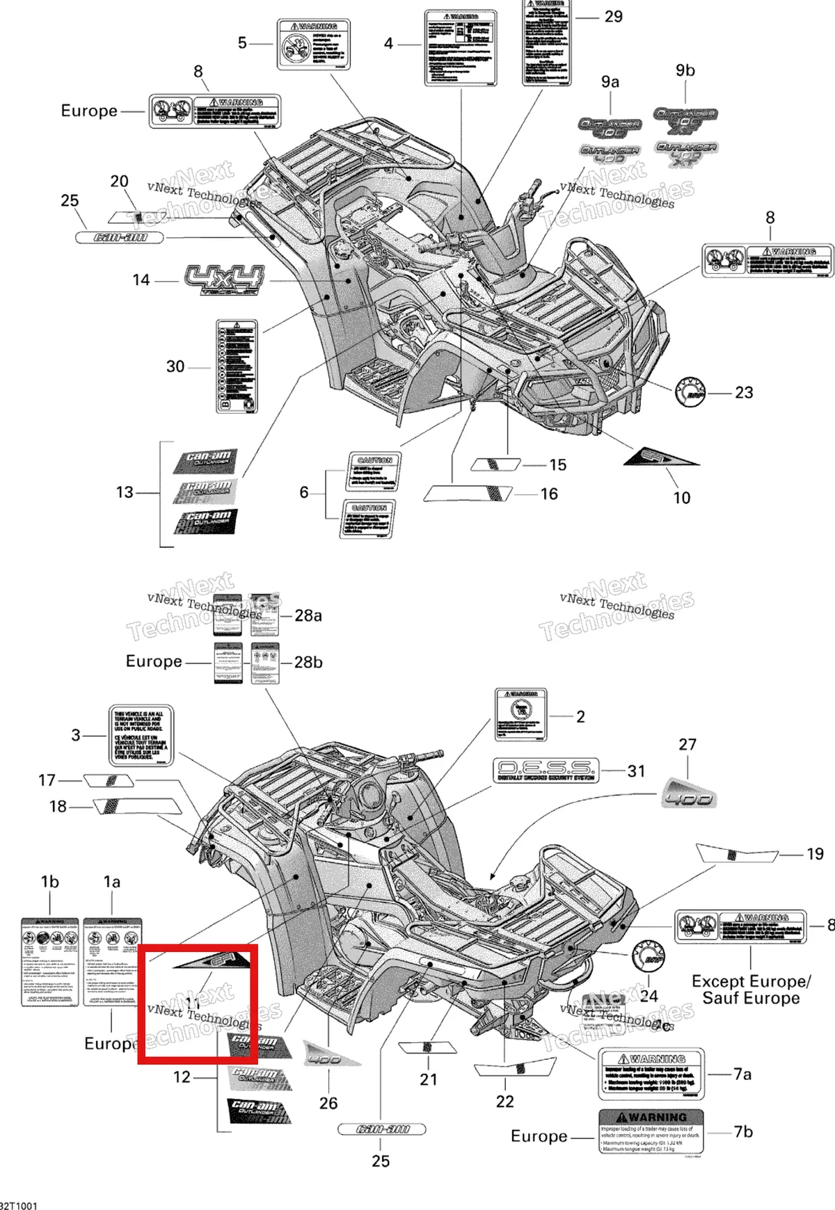 Деталь 704901389 на схеме узла 2010 Can-Am Outlander 400 EFI Decals