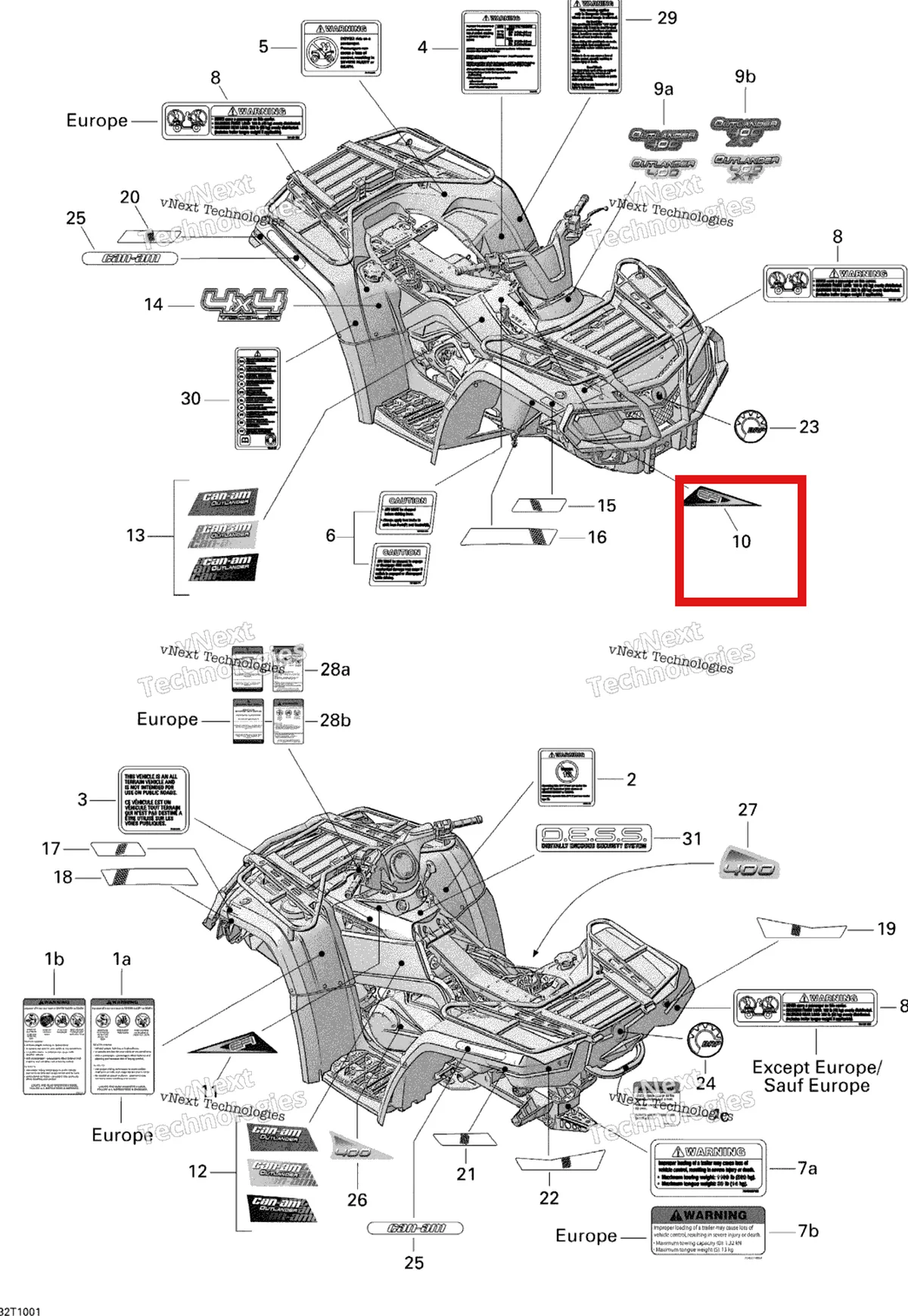 Деталь 704901390 на схеме узла 2010 Can-Am Outlander 400 EFI Decals