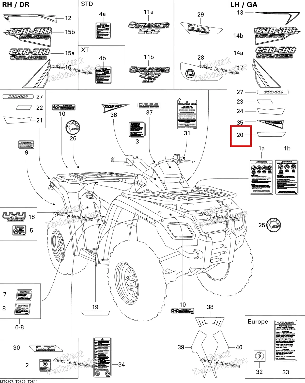 Деталь 704901421 на схеме узла 2008 Can-Am Outlander 500 STD Decals Std