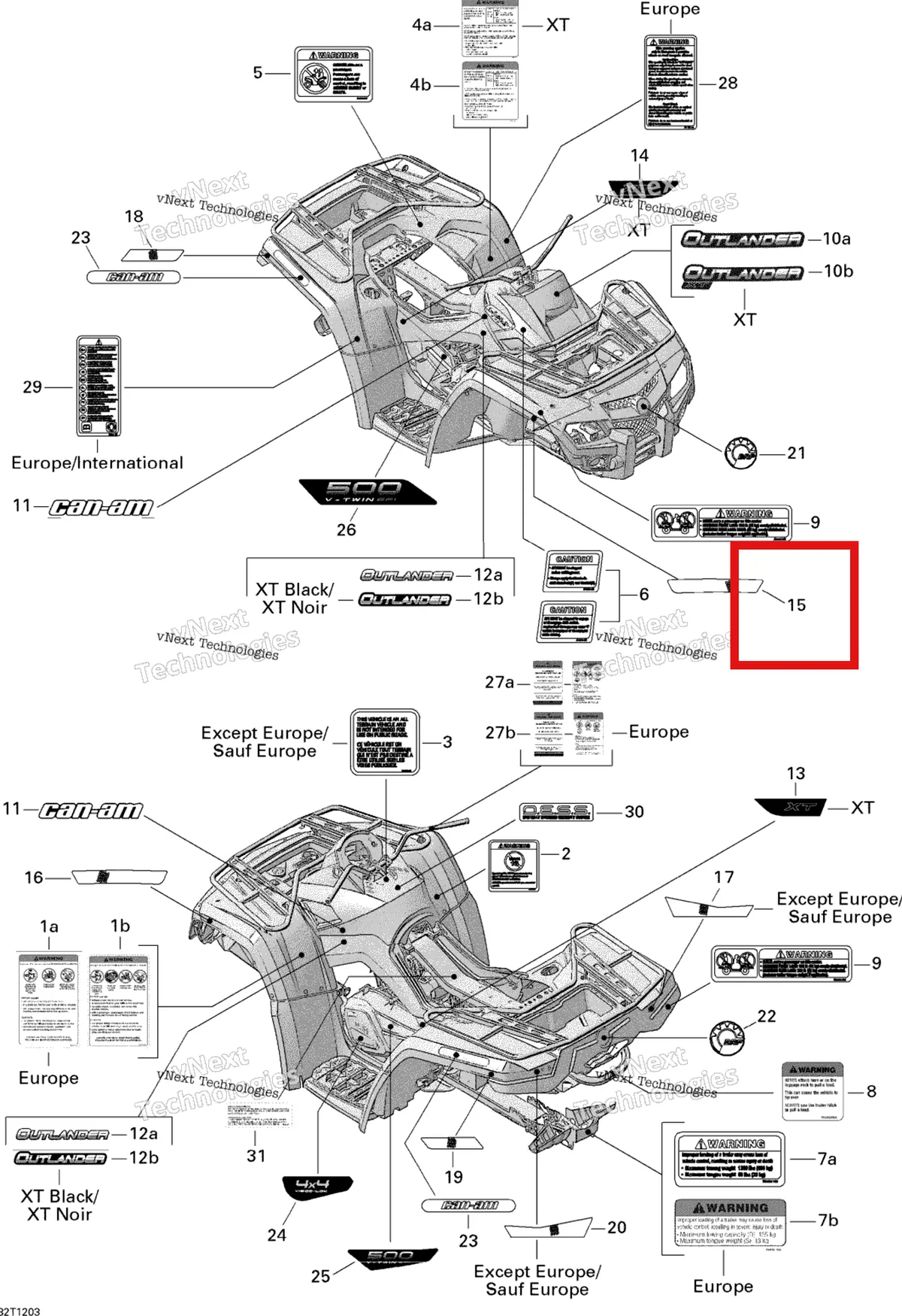 Деталь 704901422 на схеме узла 2012 Can-Am Outlander 500EFI STD & XT Decals