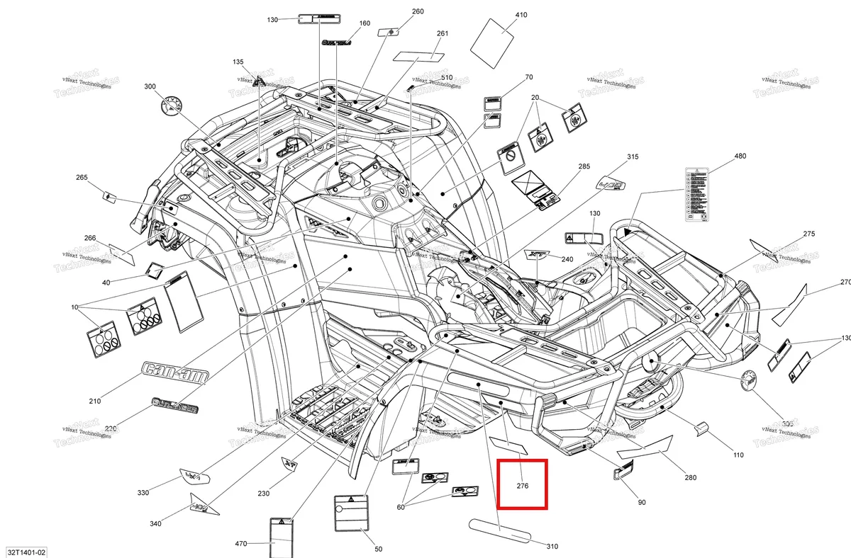 Деталь 704901423 на схеме узла 2014 Can-Am OUTLANDER 400 EFI, STD, XT Decals