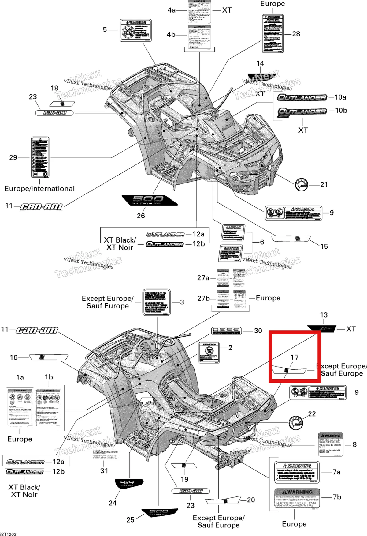 Деталь 704901426 на схеме узла 2012 Can-Am Outlander 500EFI STD & XT Decals