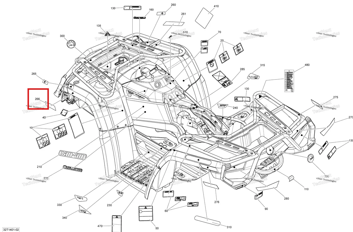 Деталь 704901427 на схеме узла 2014 Can-Am OUTLANDER 400 EFI, STD, XT Decals