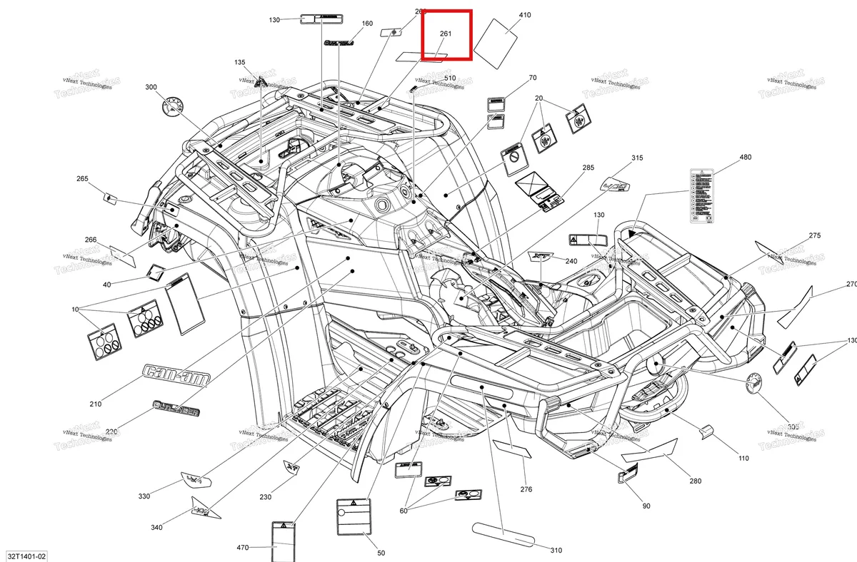Деталь 704901428 на схеме узла 2014 Can-Am OUTLANDER 400 EFI, STD, XT Decals