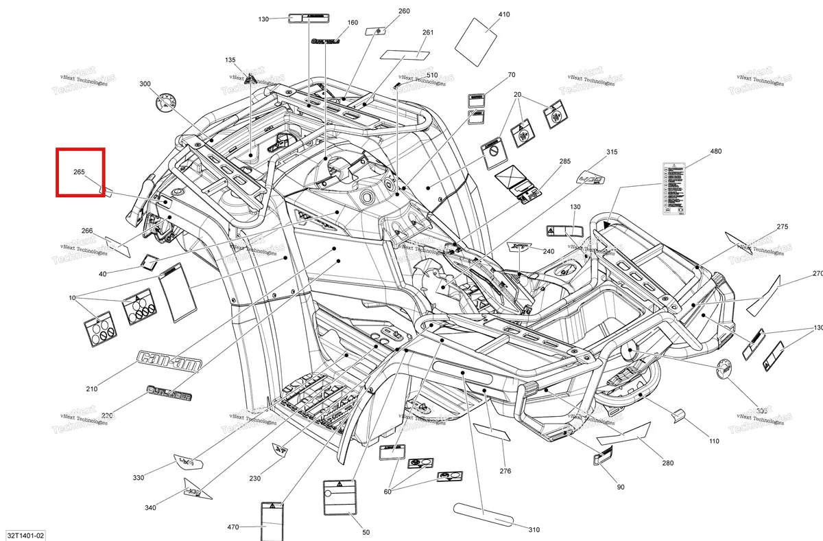 Деталь 704901434 на схеме узла 2014 Can-Am OUTLANDER 400 EFI, STD, XT Decals