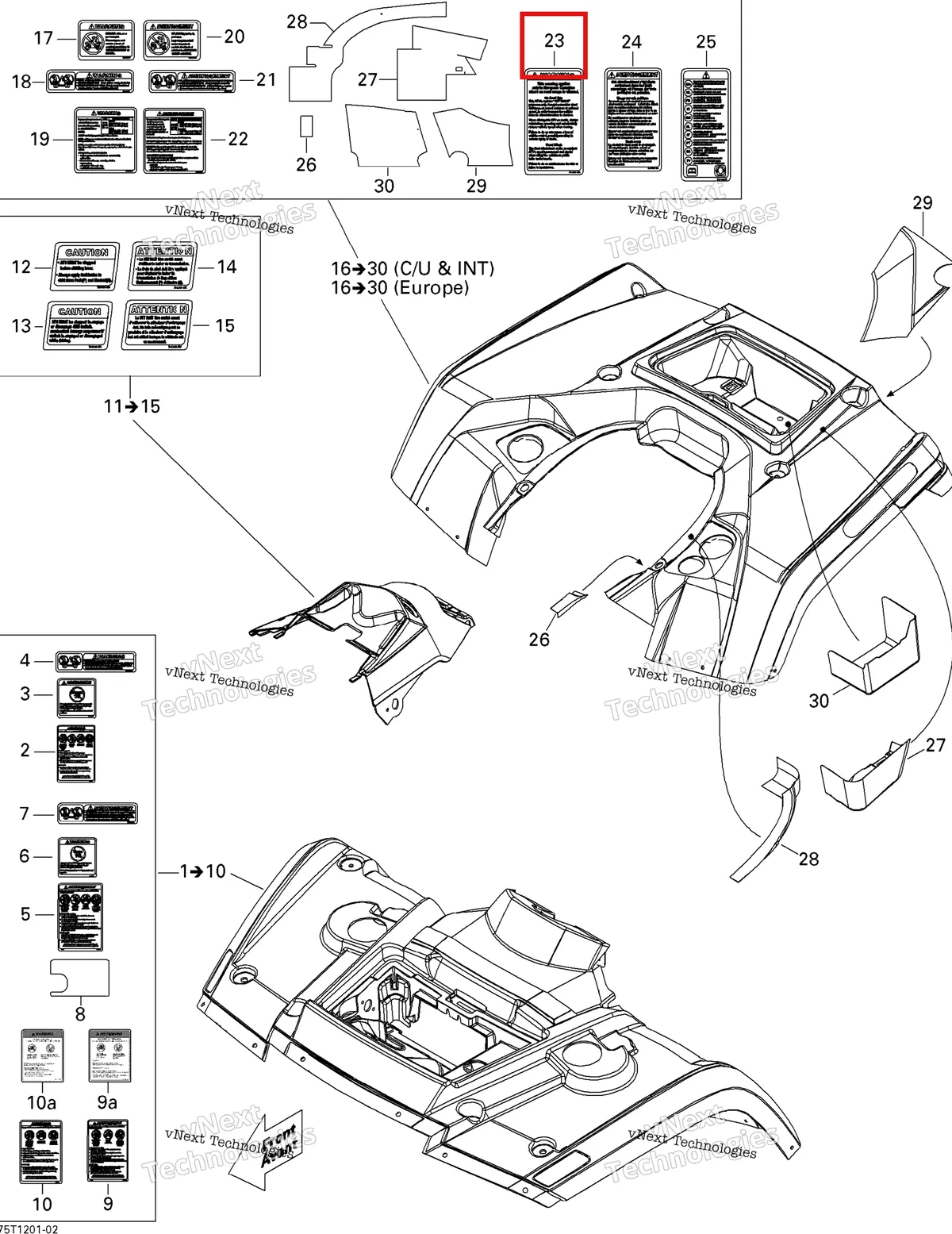 Деталь 704901444 на схеме узла 2013 Can-Am OUTLANDER MAX STD, XT, 400 EFI Fender And Central Panel Kit