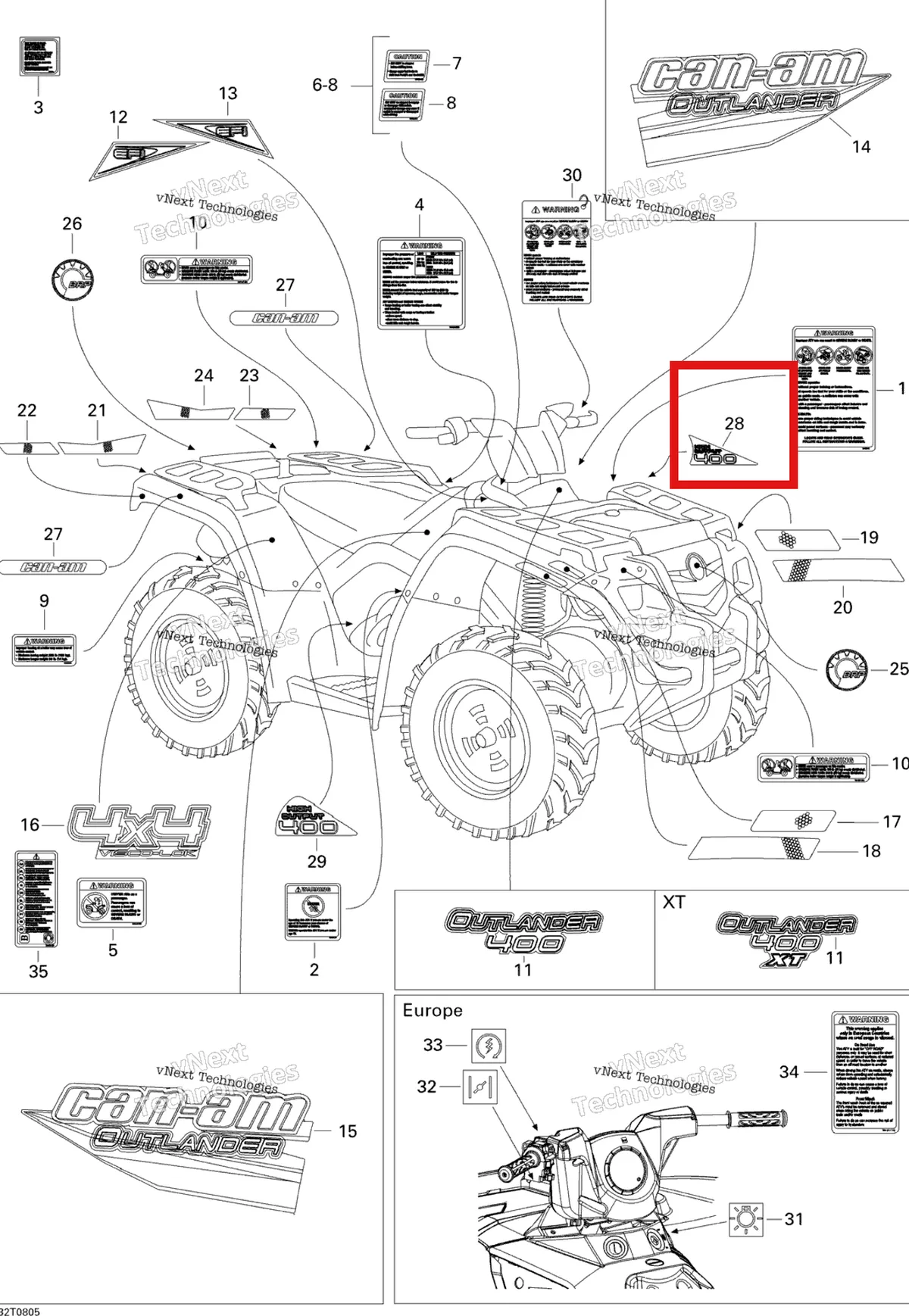 Деталь 704901458 на схеме узла 2008 Can-Am Outlander 400 EFI STD Decals
