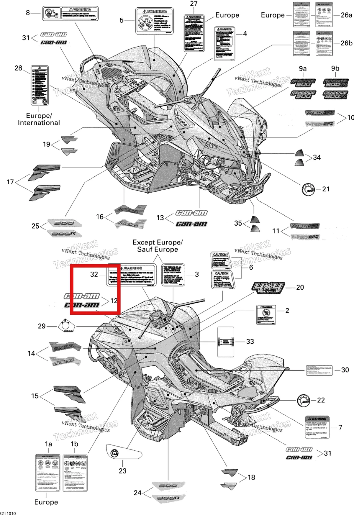 Деталь 704901529 на схеме узла 2010 Can-Am Renegade 500 EFI Decals 500 Efi