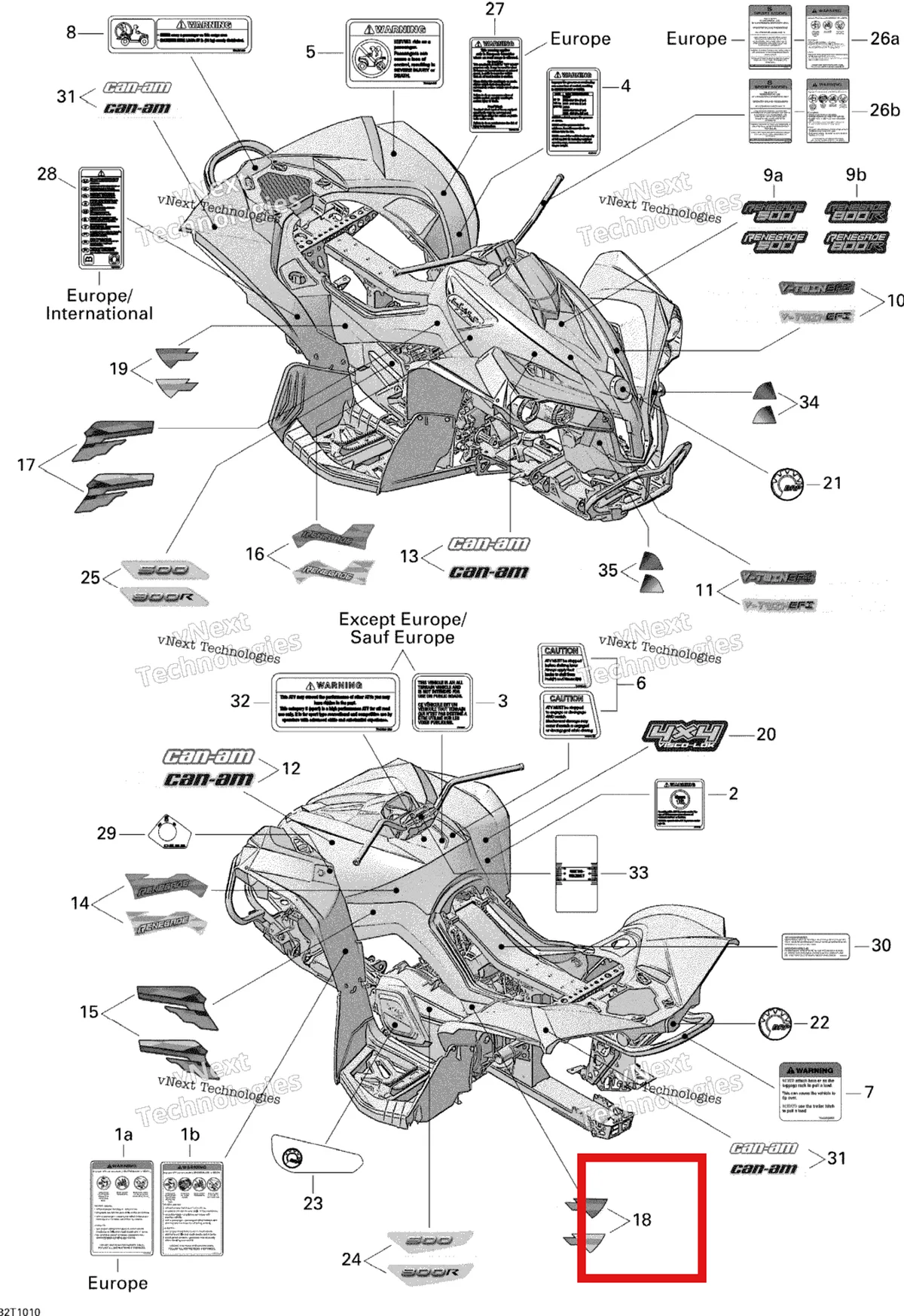 Деталь 704901531 на схеме узла 2010 Can-Am Renegade 800R EFI STD Decals 800R Efi