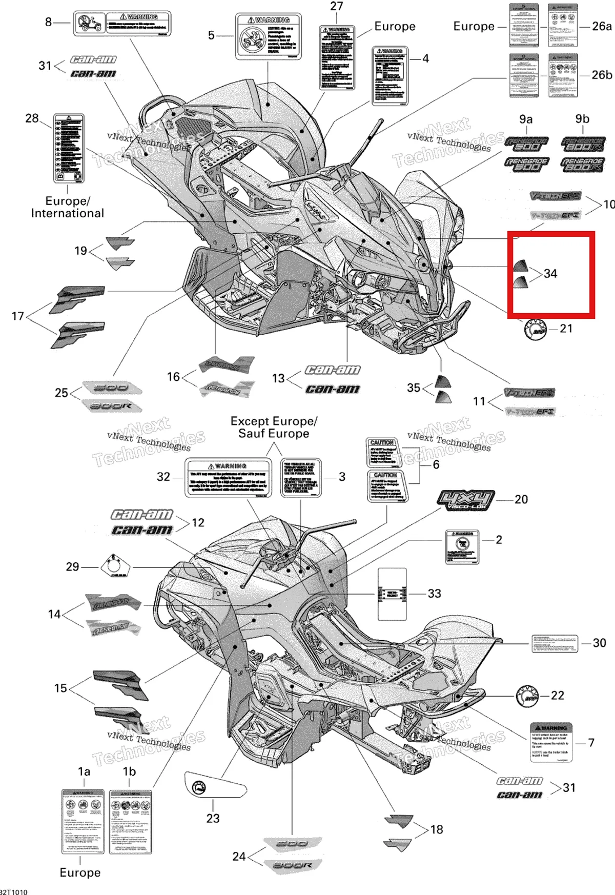 Деталь 704901534 на схеме узла 2010 Can-Am Renegade 800R EFI STD Decals 800R Efi