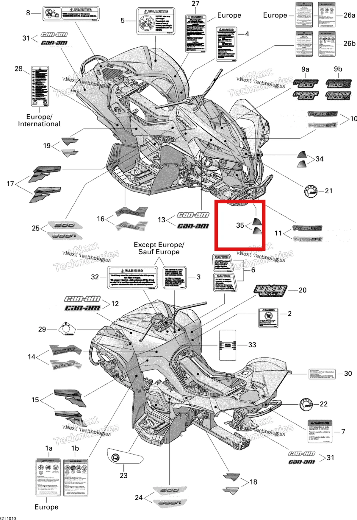 Деталь 704901535 на схеме узла 2010 Can-Am Renegade 800R EFI STD Decals 800R Efi
