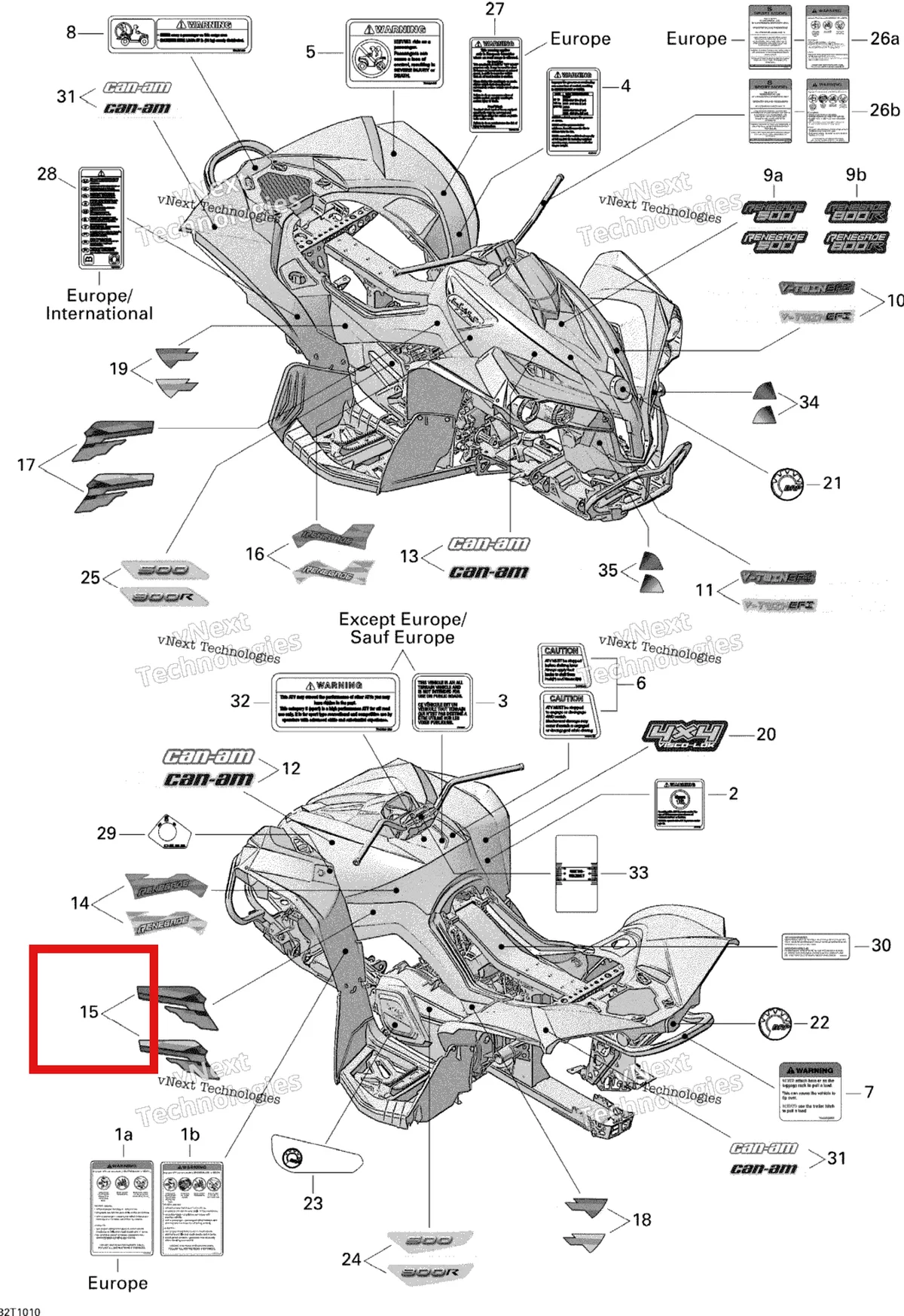 Деталь 704901538 на схеме узла 2010 Can-Am Renegade 800R EFI STD Decals 800R Efi