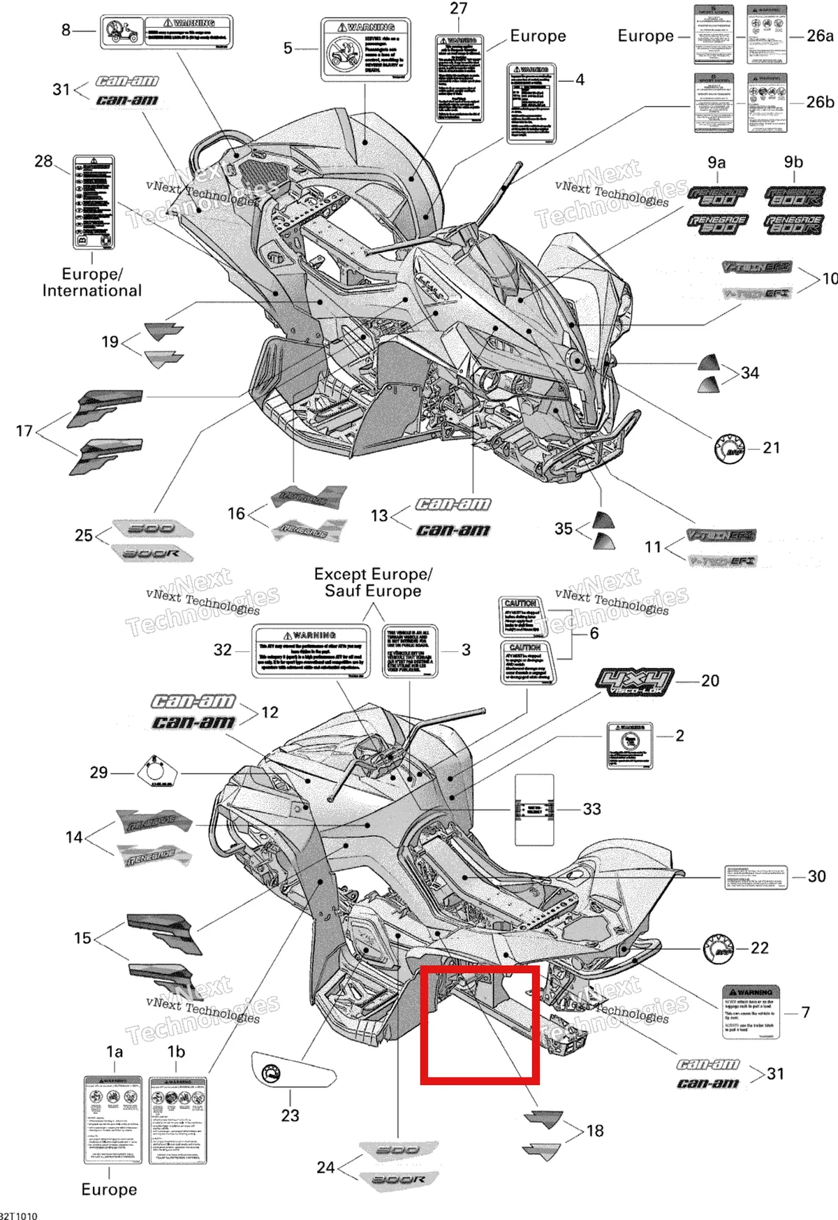 Деталь 704901541 на схеме узла 2010 Can-Am Renegade 500 EFI Decals 500 Efi