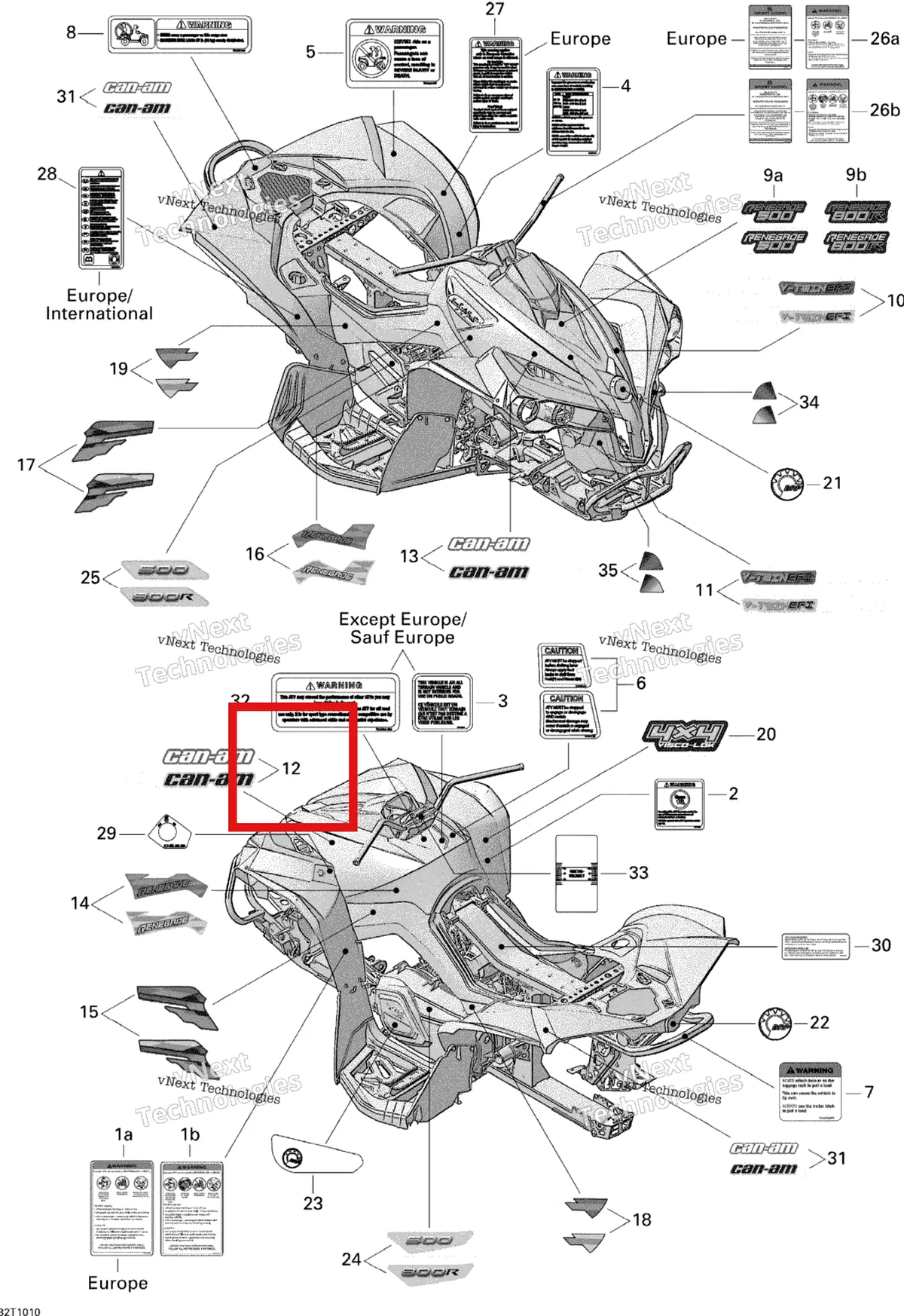 Деталь 704901551 на схеме узла 2010 Can-Am Renegade 800R EFI STD Decals 800R Efi