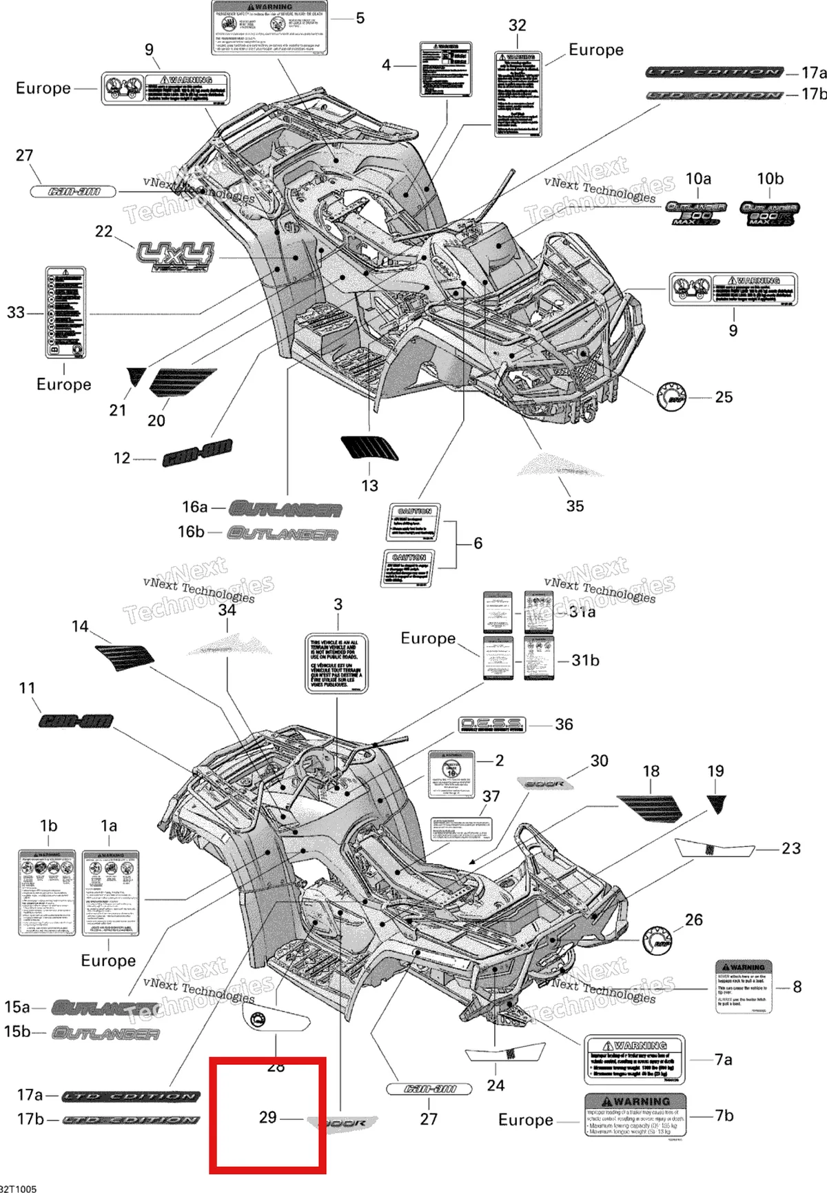 Деталь 704901552 на схеме узла 2010 Can-Am Outlander Max 800R EFI Ltd Decals 800R Efi