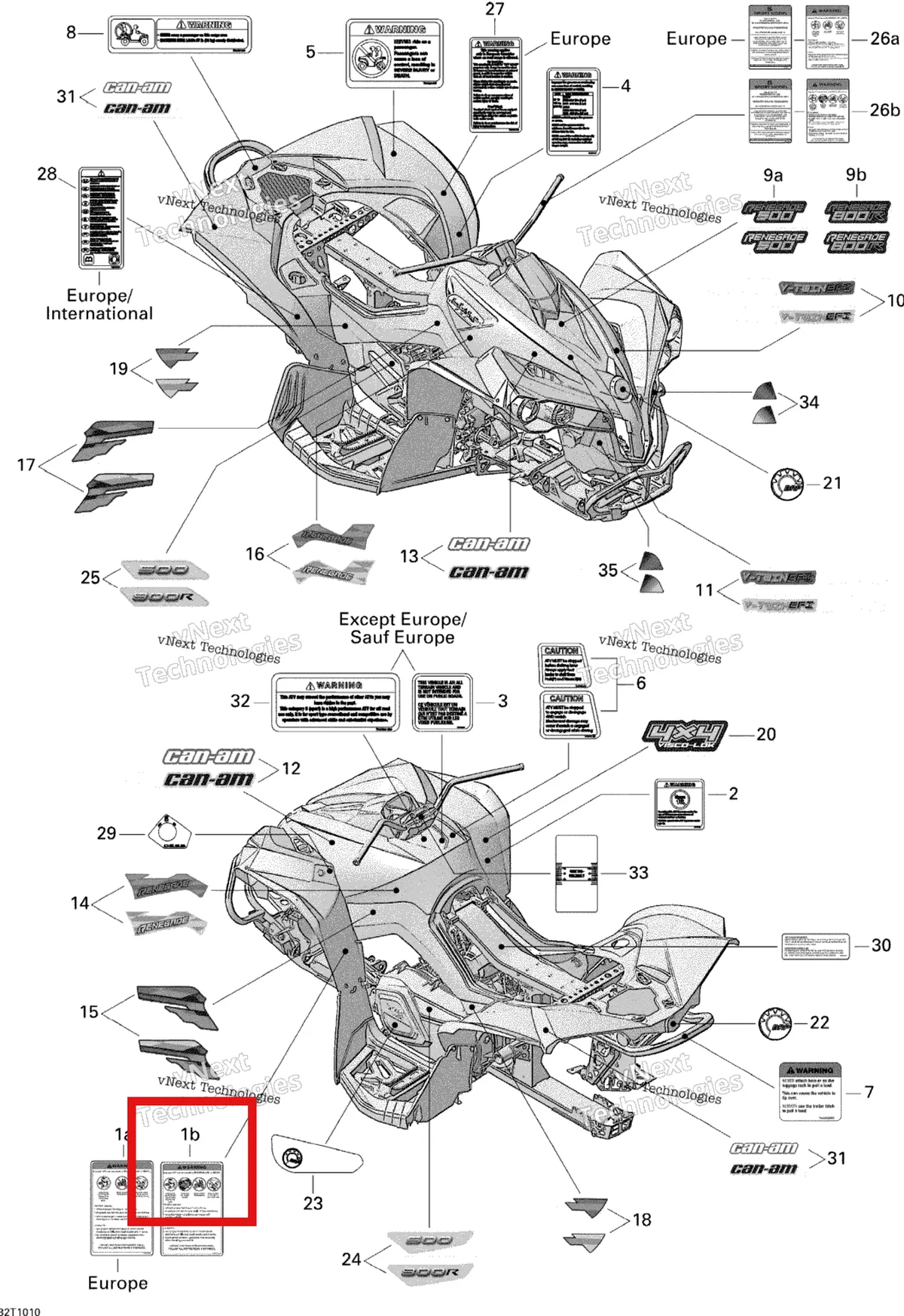 Деталь 704901555 на схеме узла 2010 Can-Am Renegade 500 EFI Decals 500 Efi
