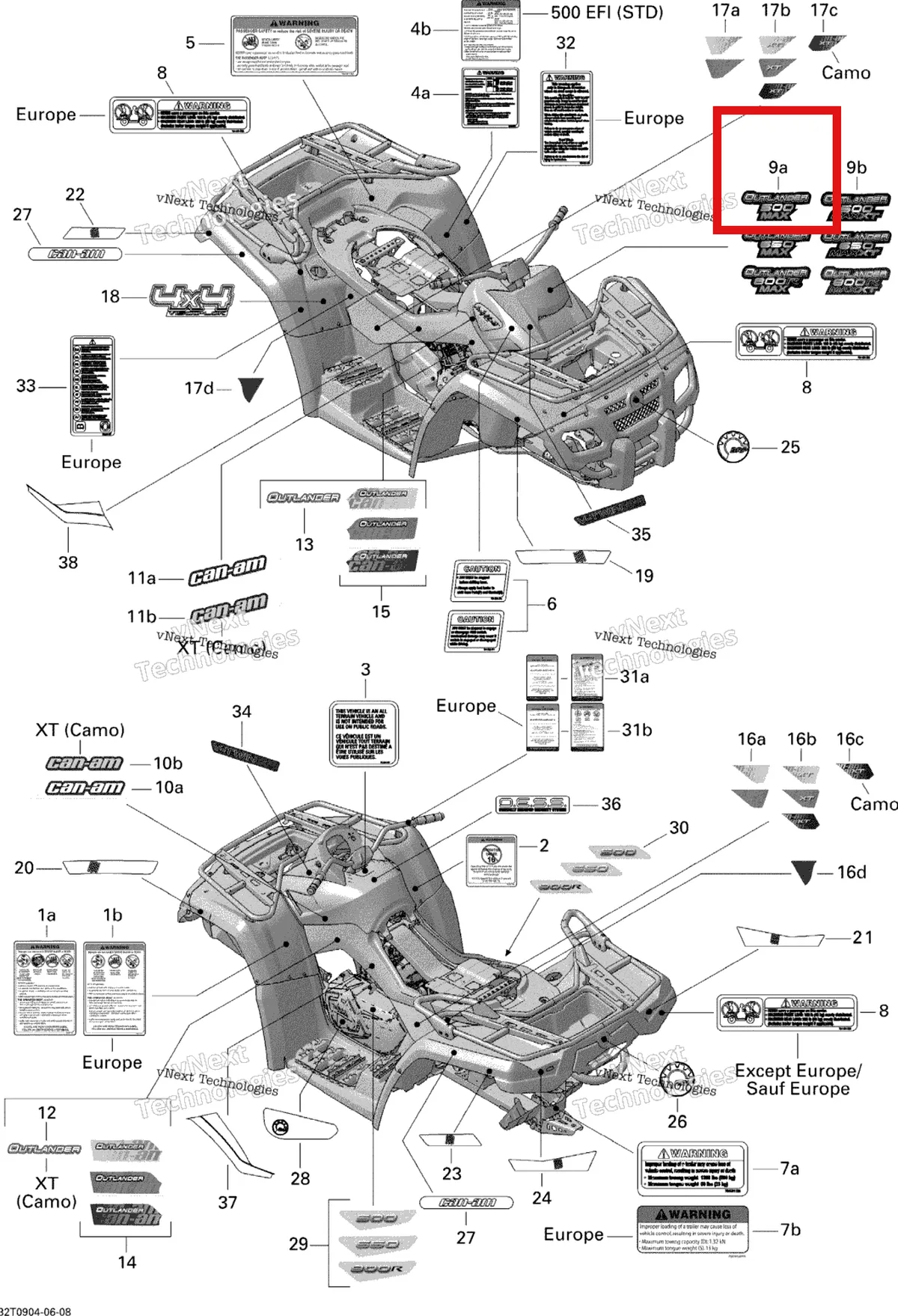 Деталь 704901560 на схеме узла 2009 Can-Am Outlander Max 650 EFI Decals Std