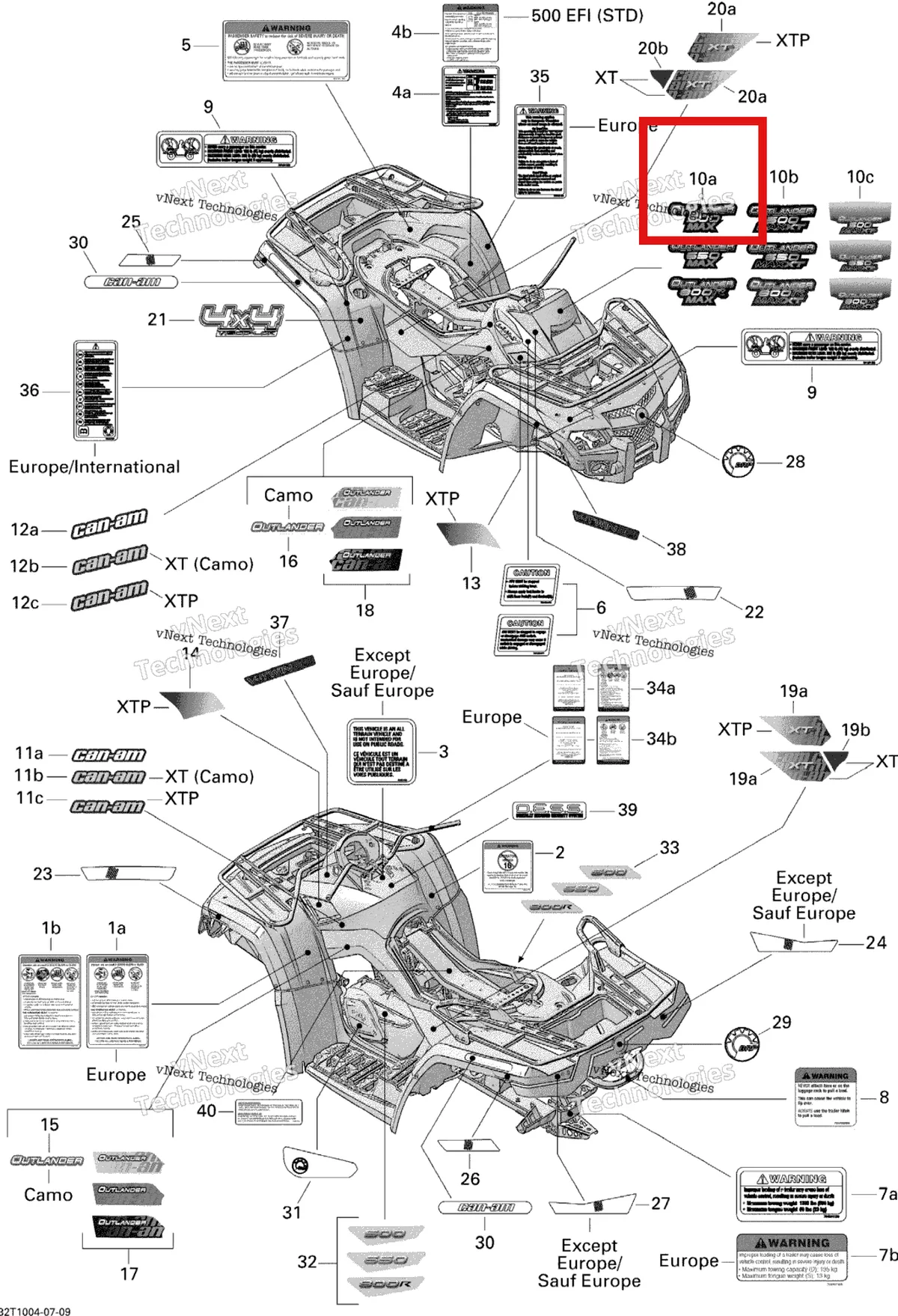 Деталь 704901561 на схеме узла 2010 Can-Am Outlander Max 800R EFI Decals