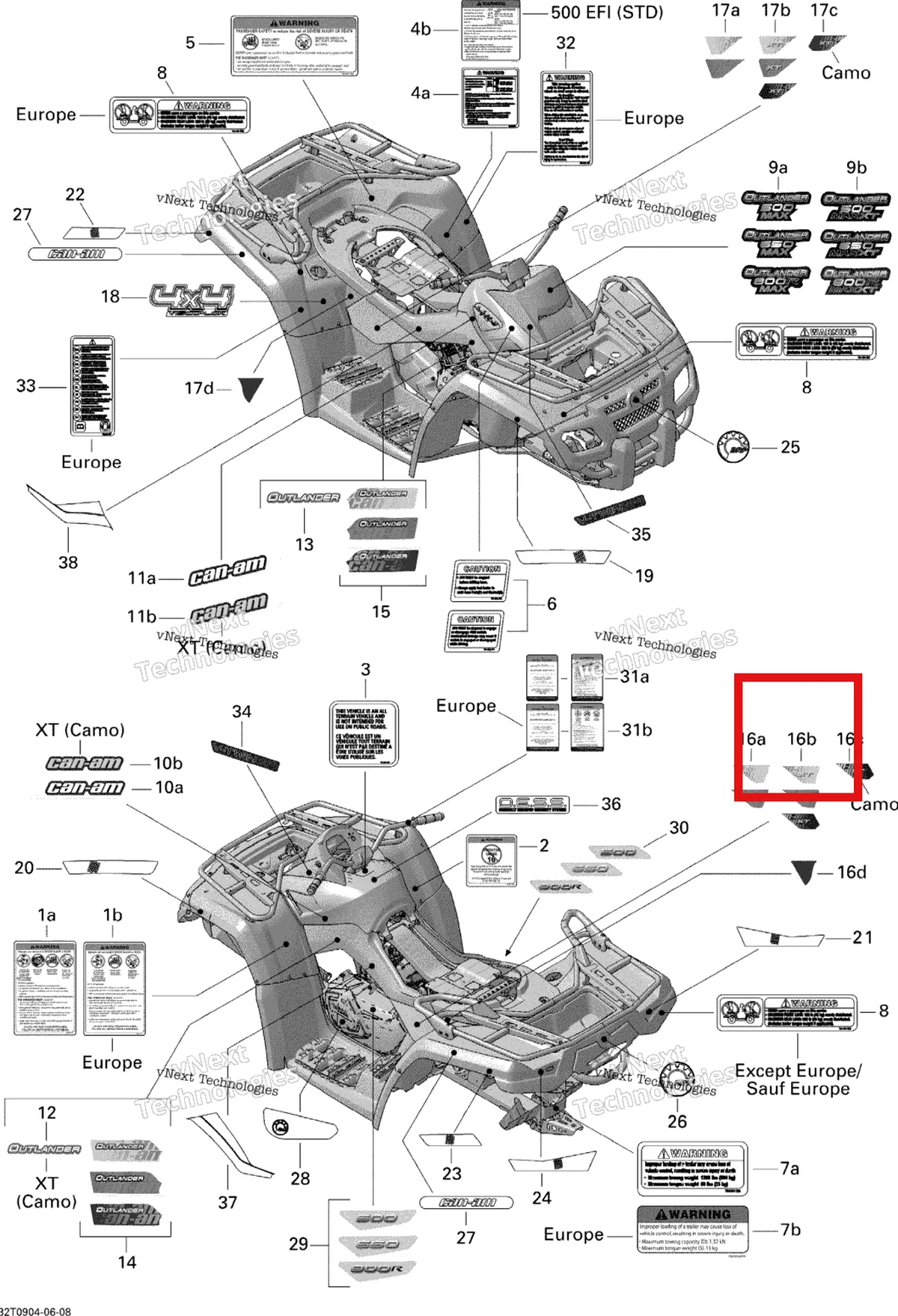 Деталь 704901574 на схеме узла 2009 Can-Am Outlander Max 650 EFI XT Decals Xt