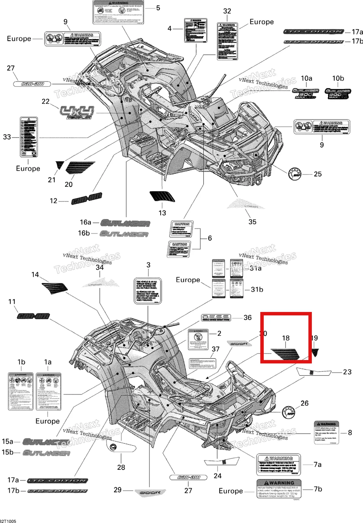 Деталь 704901584 на схеме узла 2010 Can-Am Outlander Max 800R EFI Ltd Decals 800R Efi