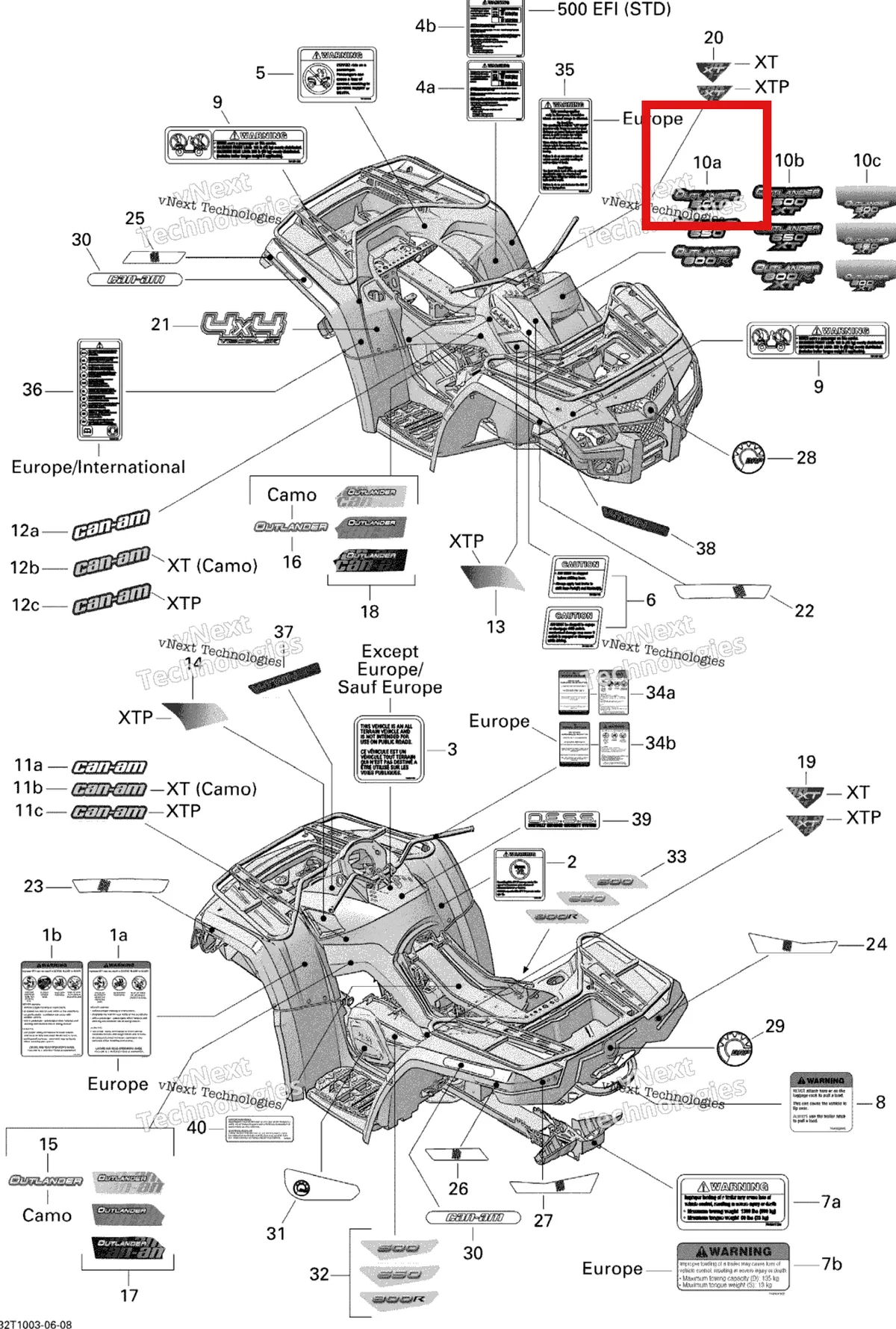 Деталь 704901644 на схеме узла 2010 Can-Am Outlander 800R EFI Decals