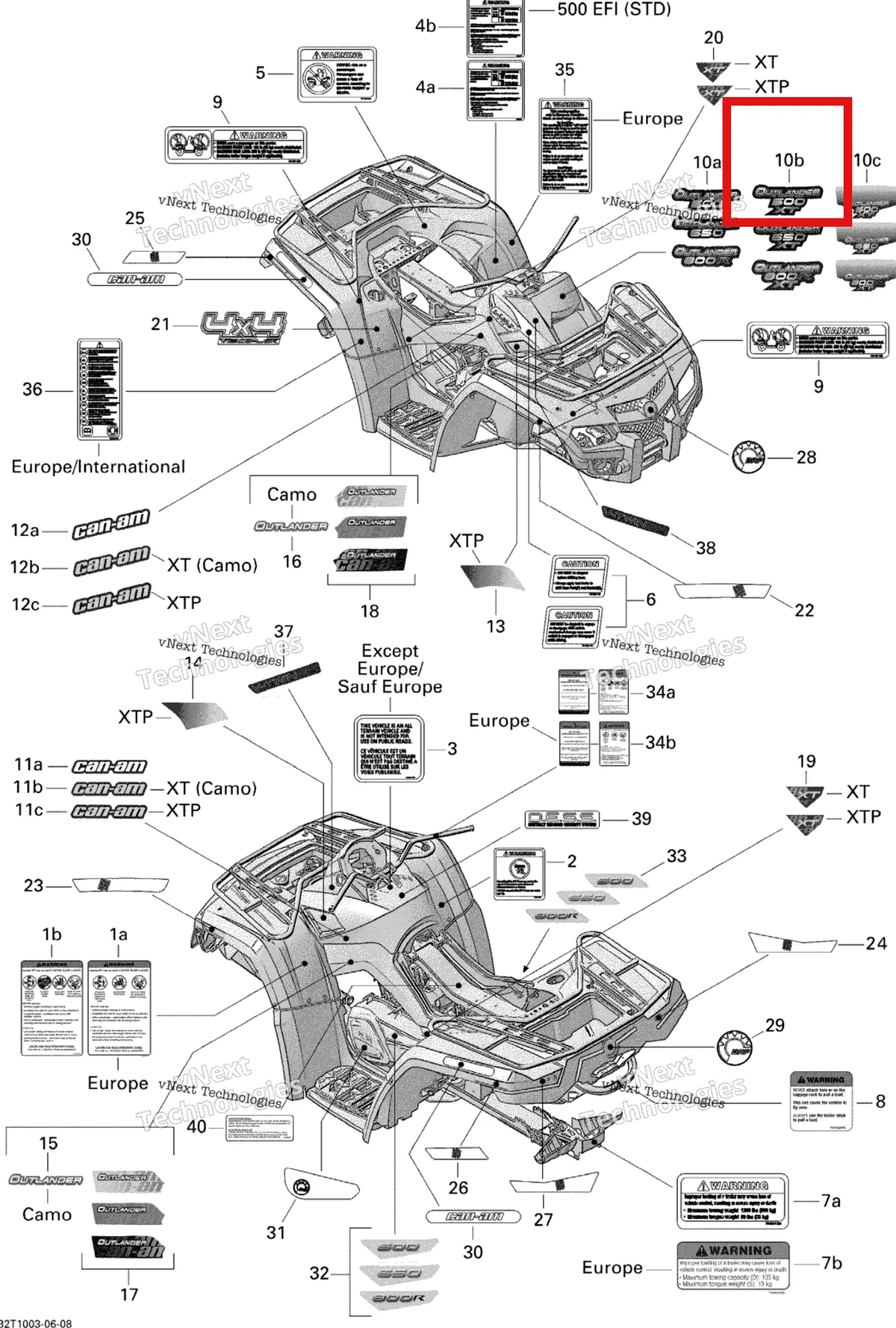 Деталь 704901647 на схеме узла 2010 Can-Am Outlander 800R EFI Decals