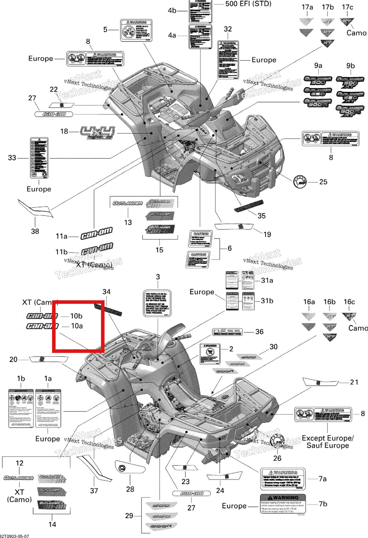 Деталь 704901655 на схеме узла 2009 Can-Am Outlander 800R EFI XT Decals Xt