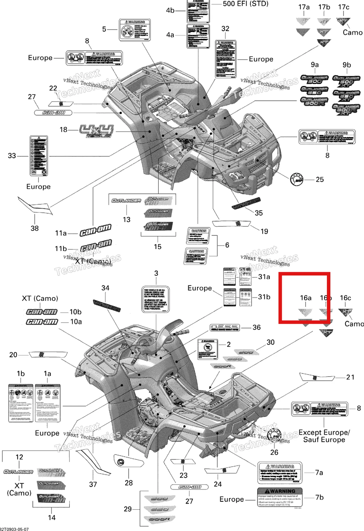 Деталь 704901663 на схеме узла 2009 Can-Am Outlander 800R EFI Decals Std