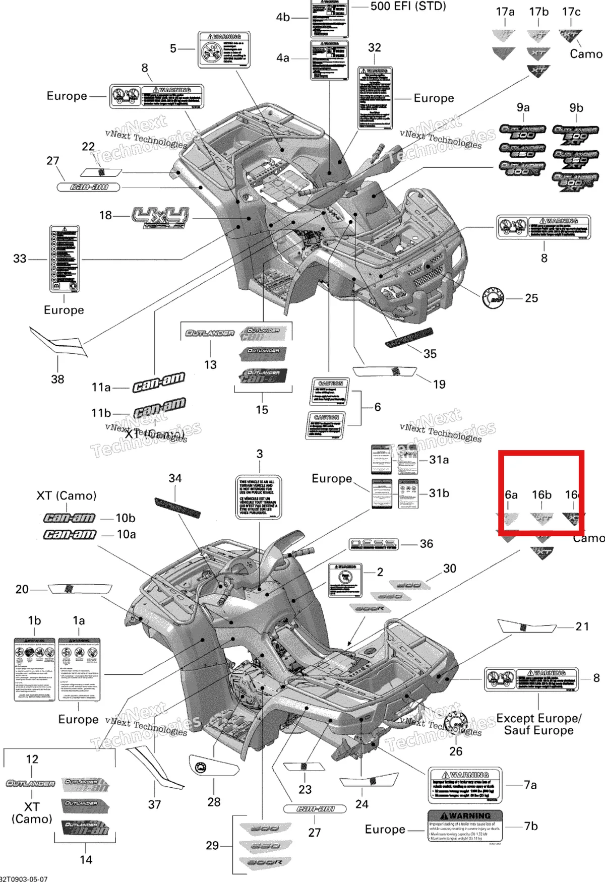Деталь 704901669 на схеме узла 2009 Can-Am Outlander 800R EFI XT Decals Xt