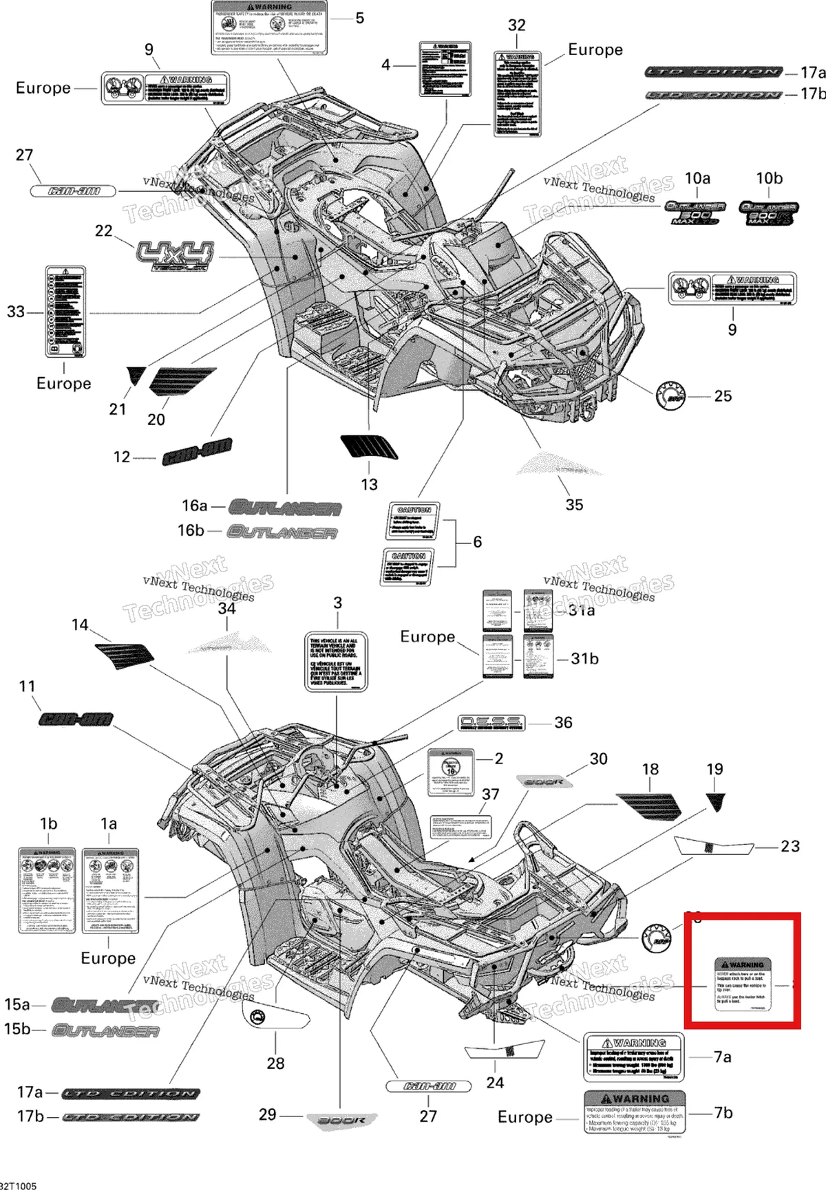 Деталь 704901676 на схеме узла 2010 Can-Am Outlander Max 500 EFI Ltd Decals 500 Efi