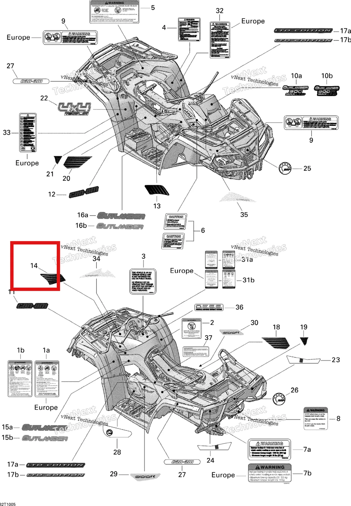 Деталь 704901678 на схеме узла 2010 Can-Am Outlander Max 800R EFI Ltd Decals 800R Efi