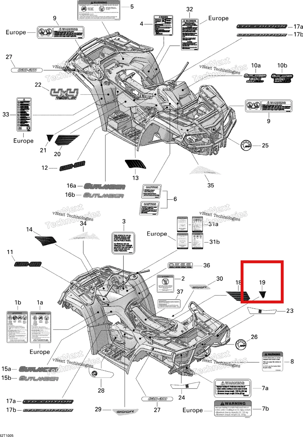 Деталь 704901680 на схеме узла 2010 Can-Am Outlander Max 800R EFI Ltd Decals 800R Efi
