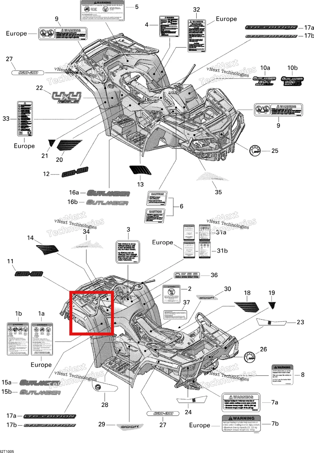 Деталь 704901681 на схеме узла 2010 Can-Am Outlander Max 500 EFI Ltd Decals 500 Efi