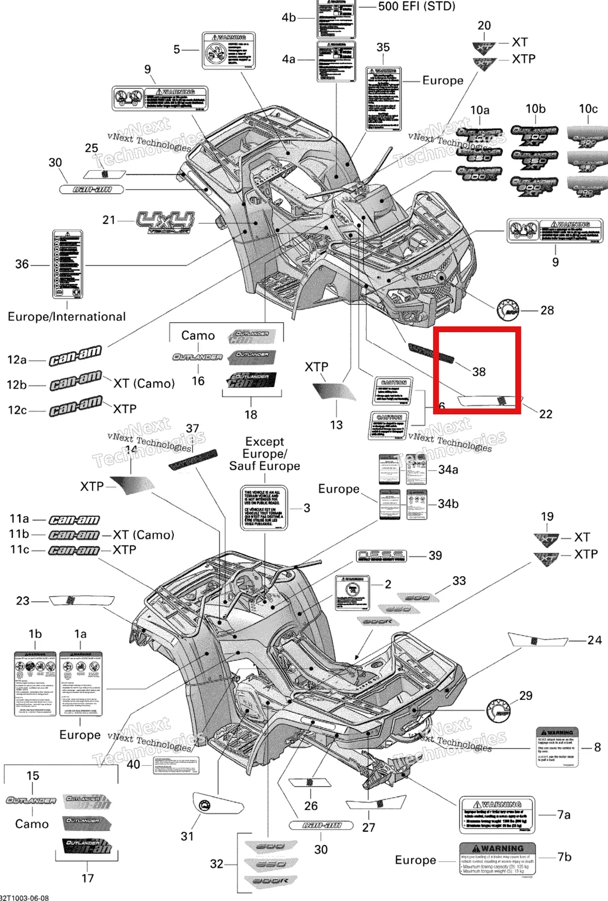 Деталь 704901692 на схеме узла 2010 Can-Am Outlander 800R EFI Decals
