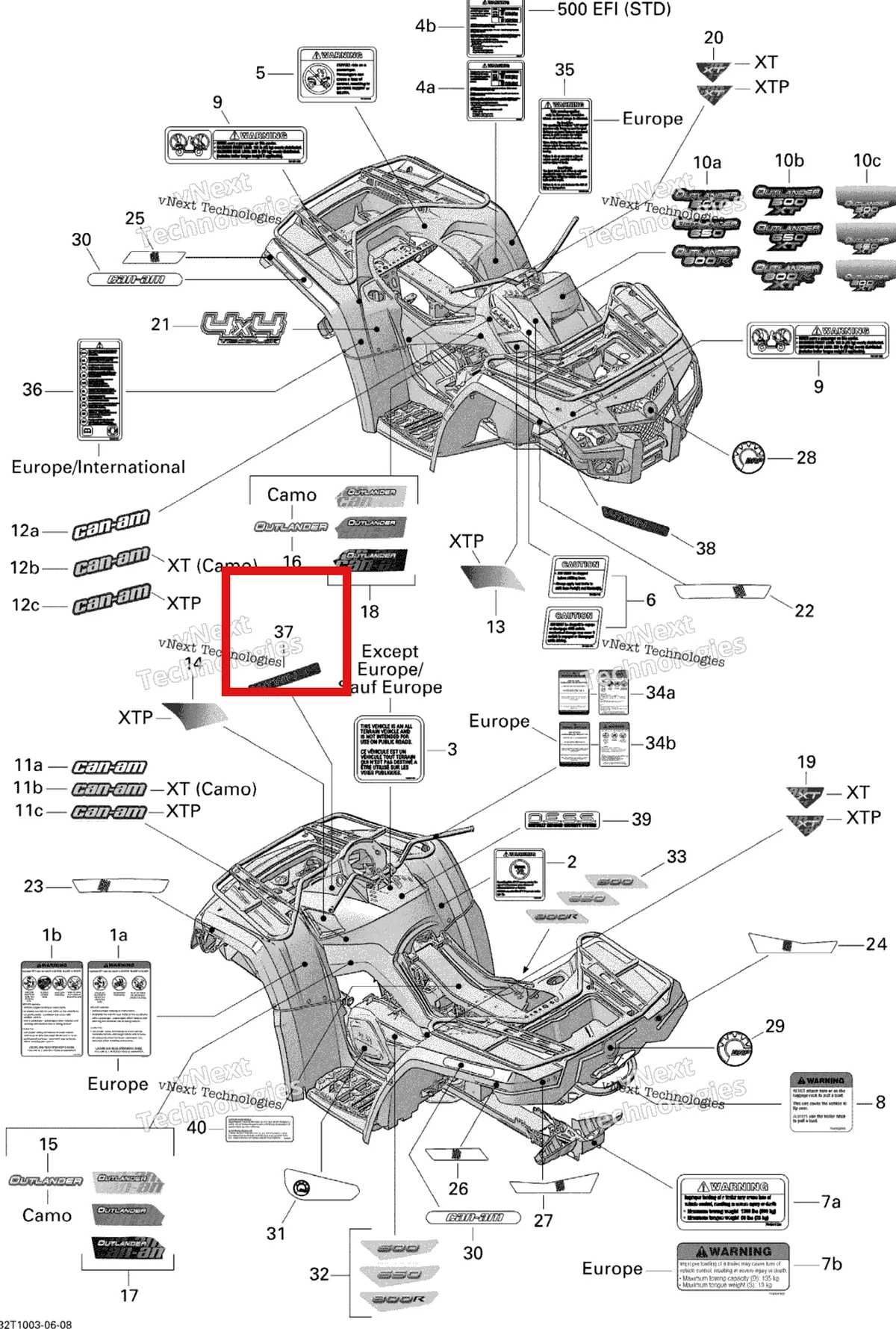 Деталь 704901693 на схеме узла 2010 Can-Am Outlander 800R EFI Decals