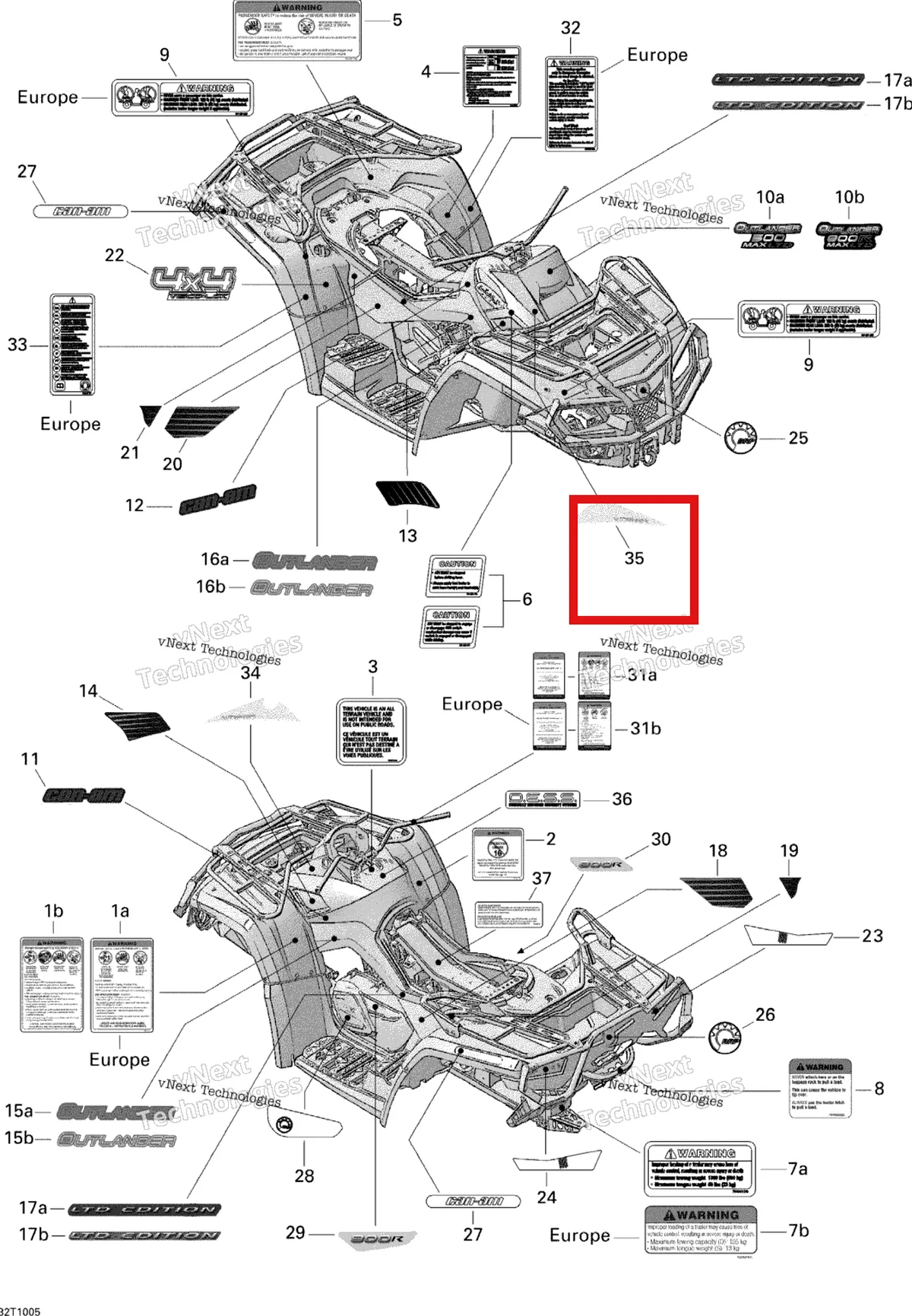 Деталь 704901694 на схеме узла 2010 Can-Am Outlander Max 800R EFI Ltd Decals 800R Efi