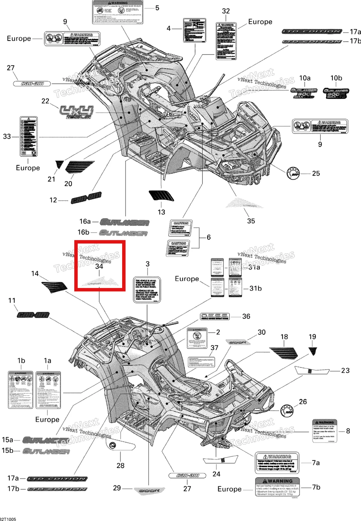 Деталь 704901695 на схеме узла 2010 Can-Am Outlander Max 800R EFI Ltd Decals 800R Efi