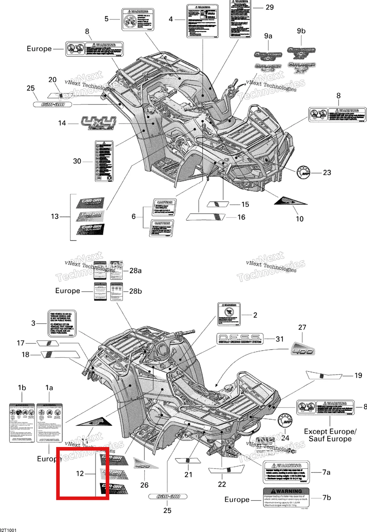 Деталь 704901704 на схеме узла 2010 Can-Am Outlander 400 EFI Decals