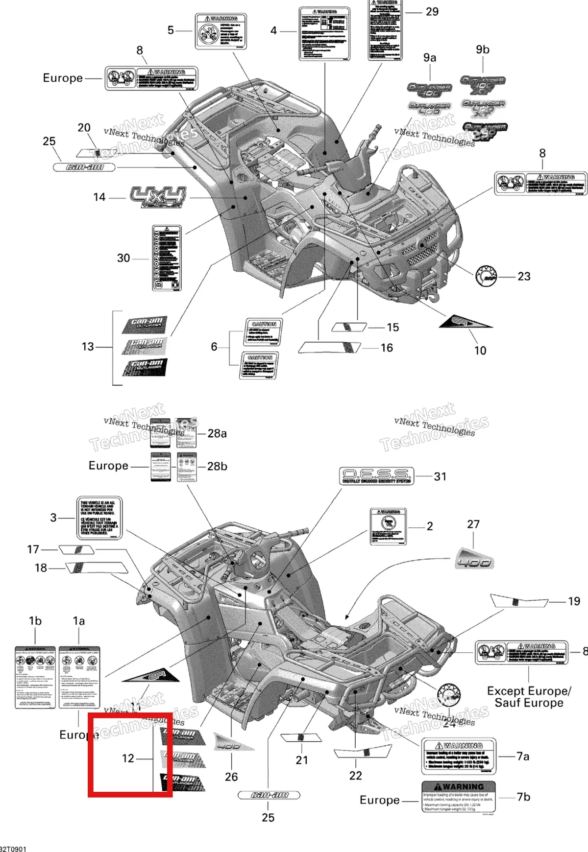 Деталь 704901706 на схеме узла 2009 Can-Am Outlander 400 EFI Decals