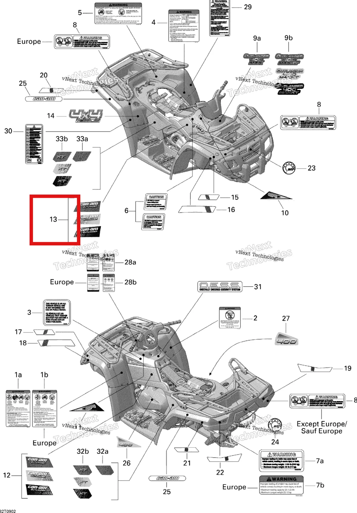 Деталь 704901707 на схеме узла 2009 Can-Am Outlander Max 400 EFI Decals