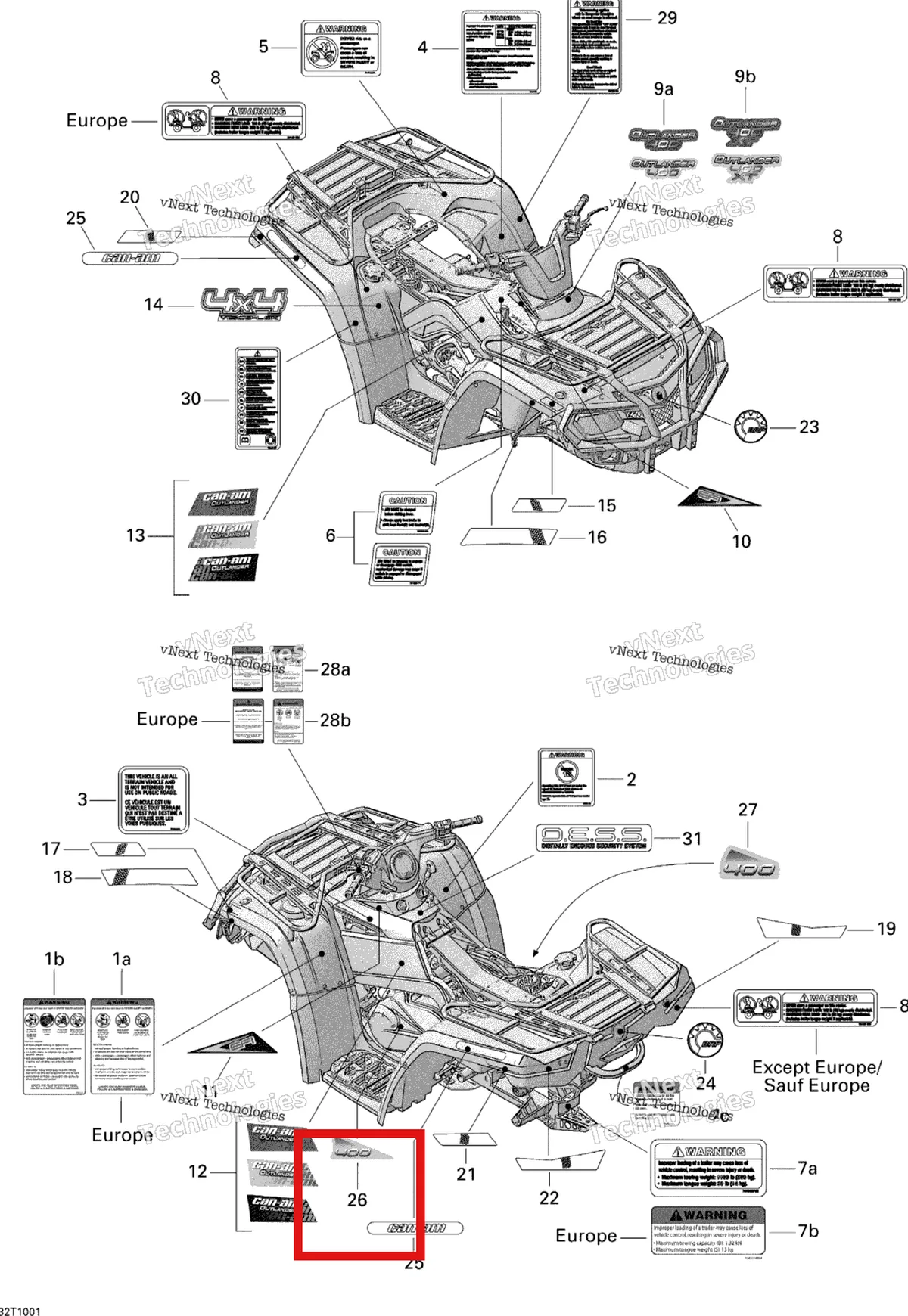 Деталь 704901720 на схеме узла 2010 Can-Am Outlander 400 EFI Decals