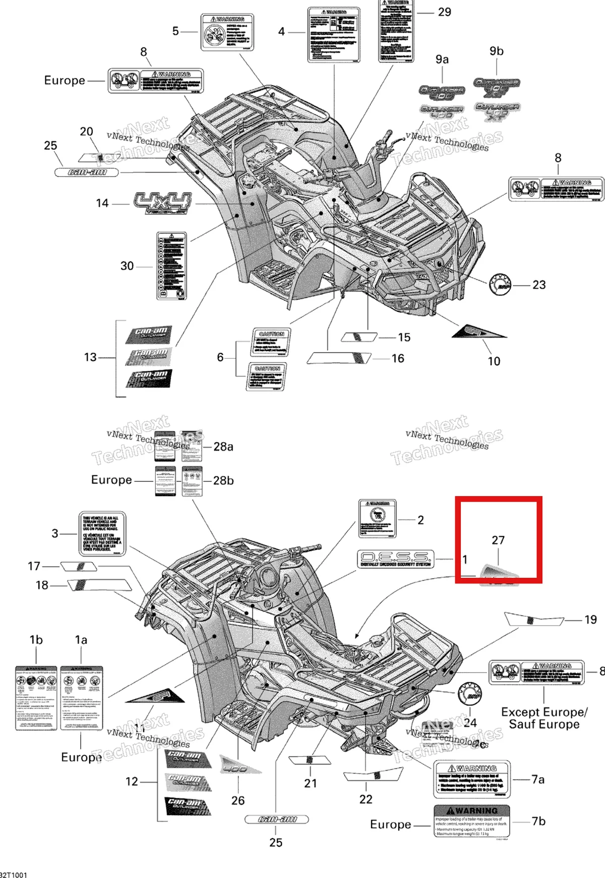 Деталь 704901721 на схеме узла 2010 Can-Am Outlander 400 EFI Decals