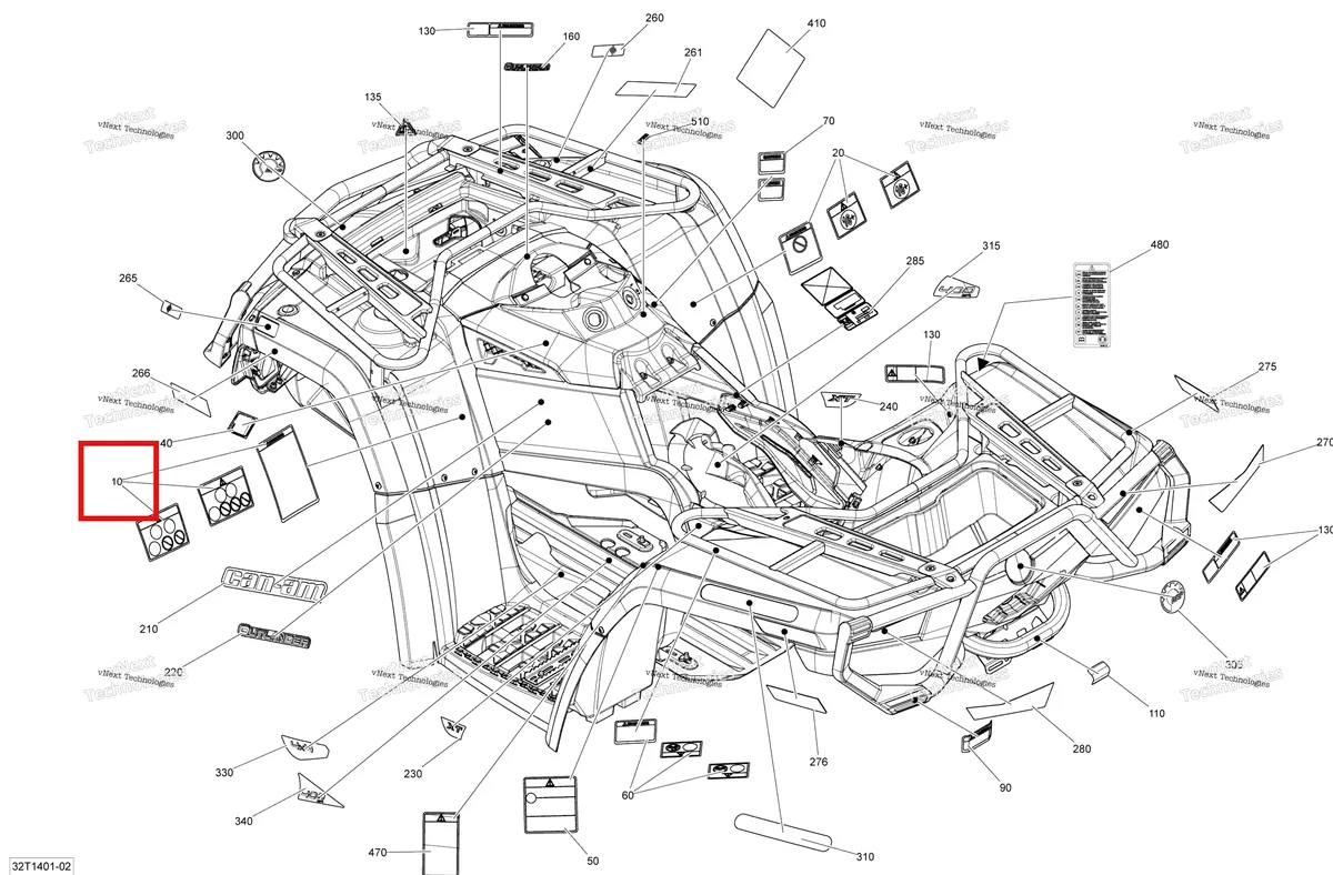 Деталь 704901749 на схеме узла 2014 Can-Am OUTLANDER MAX 400 EFI, STD, XT Decals