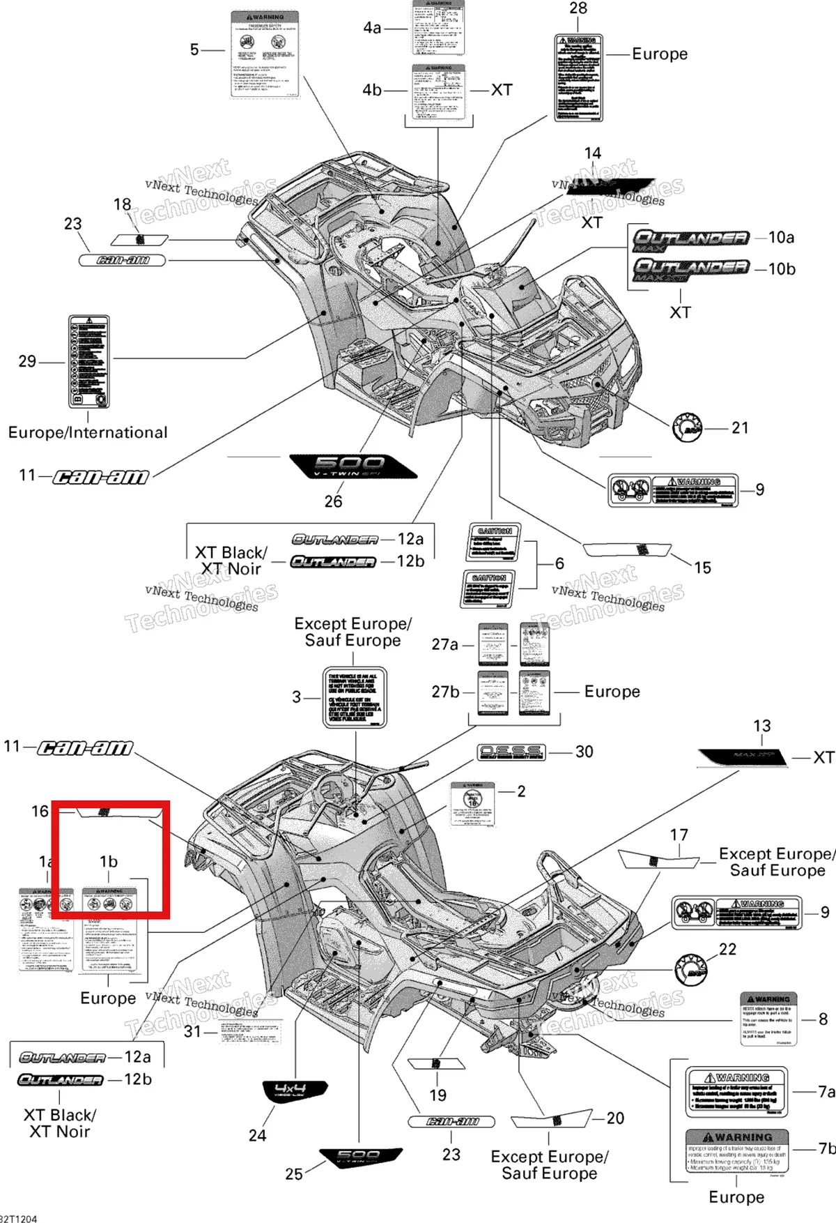 Деталь 704901751 на схеме узла 2012 Can-Am Outlander MAX 500EFI STD & XT Decals