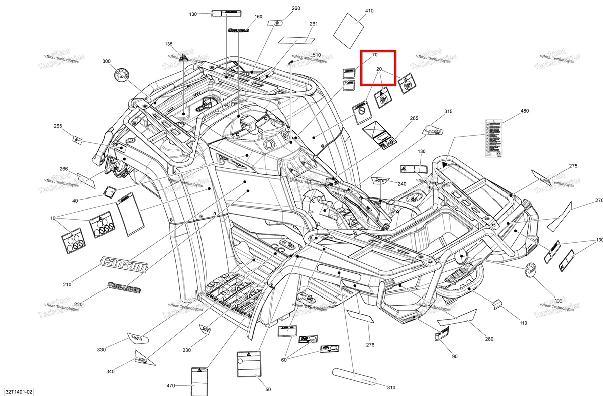 Деталь 704901753 на схеме узла 2014 Can-Am OUTLANDER MAX 400 EFI, STD, XT Decals