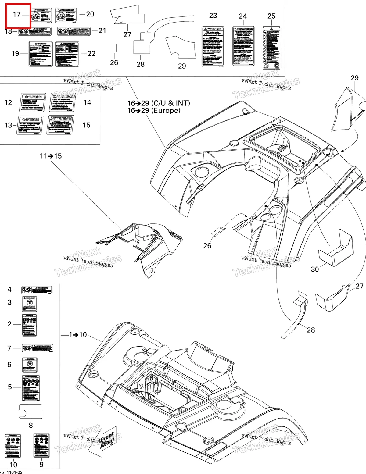Деталь 704901762 на схеме узла 2011 Can-Am Outlander Max 400 EFI Fender And Central Panel Kit