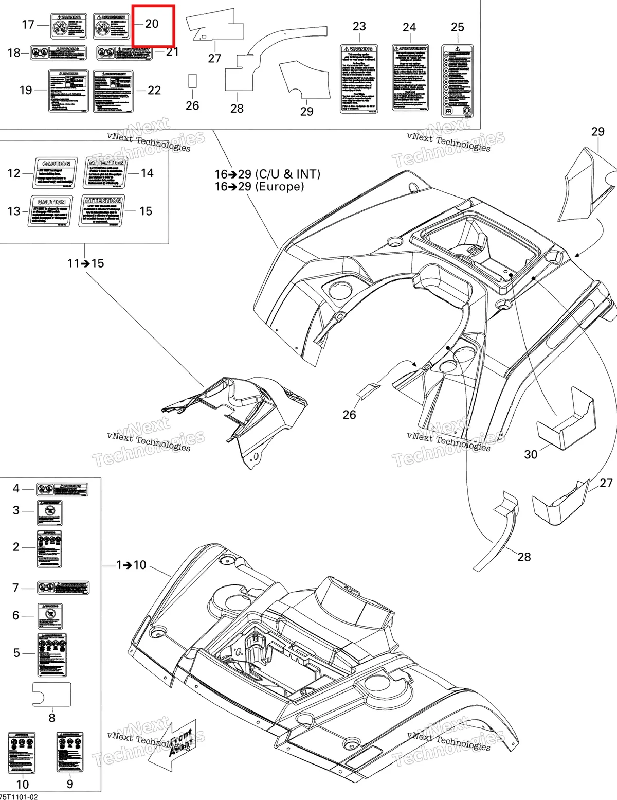 Деталь 704901763 на схеме узла 2011 Can-Am Outlander Max 400 EFI Fender And Central Panel Kit