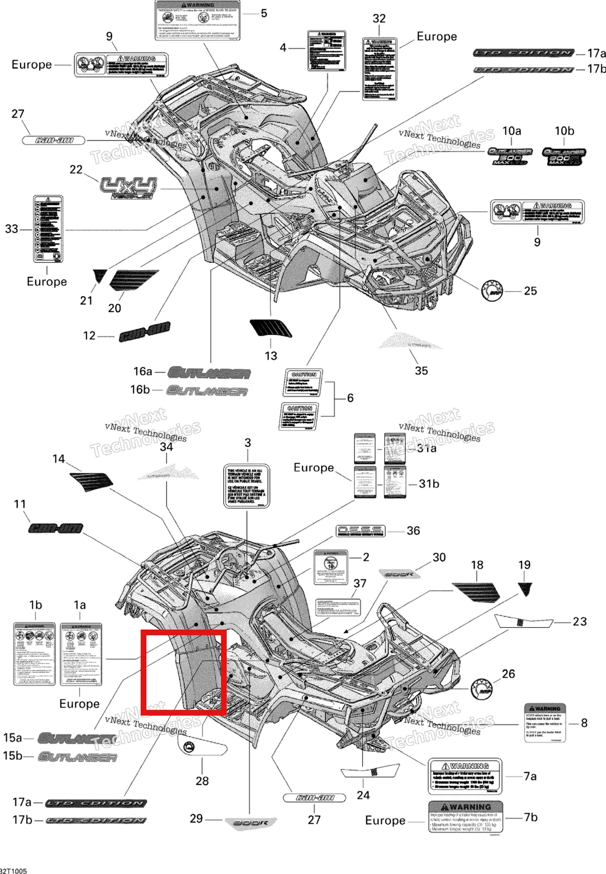 Деталь 704901828 на схеме узла 2010 Can-Am Outlander Max 500 EFI Ltd Decals 500 Efi