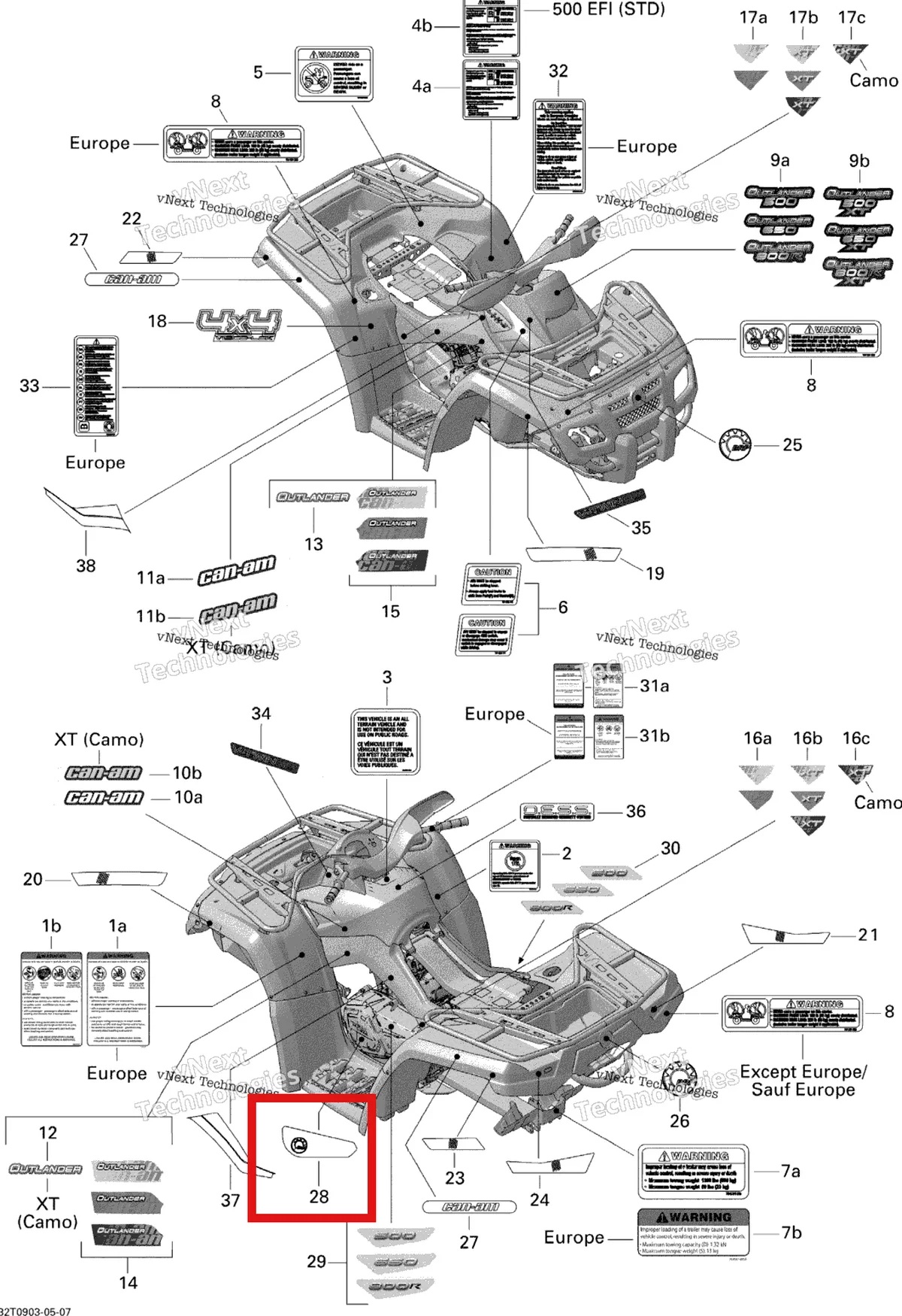 Деталь 704901830 на схеме узла 2009 Can-Am Outlander 650 EFI XT Decals Xt